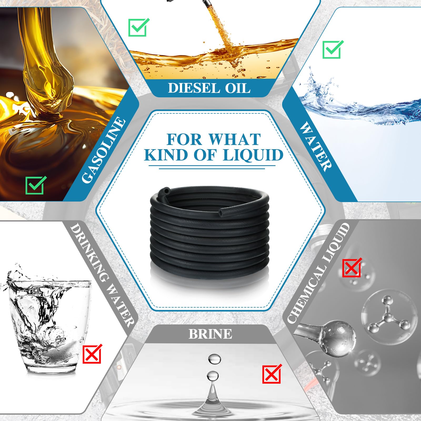 Pangda 20Ft Fuel Line Hose Nbr Rubber Hose Fuel Hose 300Psi Boat Fuel Line For Small Engine Fuel Systems (3/8 Inch)