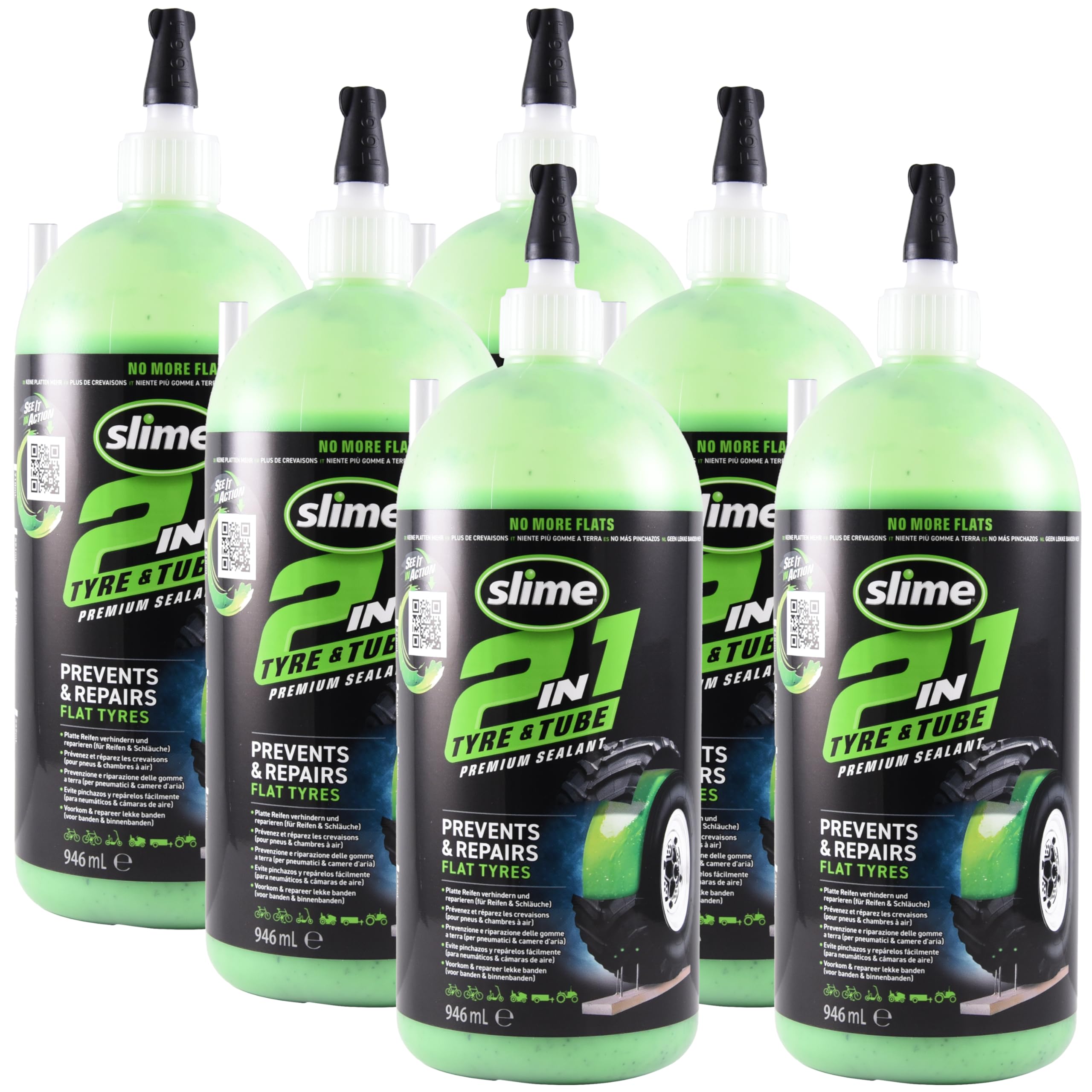 Slime 10194-6Pk 2-In-1 Tire & Tube Sealant Puncture Repair Sealant, Premium, Prevent And Repair, Suitable For All Off-Highway Ti