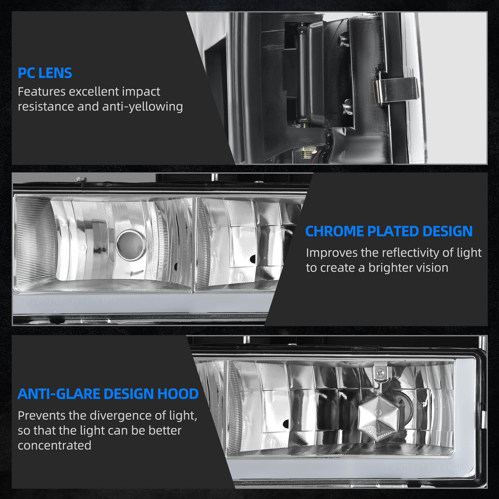 Autosaver88 Led Drl Headlights Assembly Compatible With 1994-1999 Chevy C/K C10 Suburban Tahoe Headlight Headlamp Replacement Wi