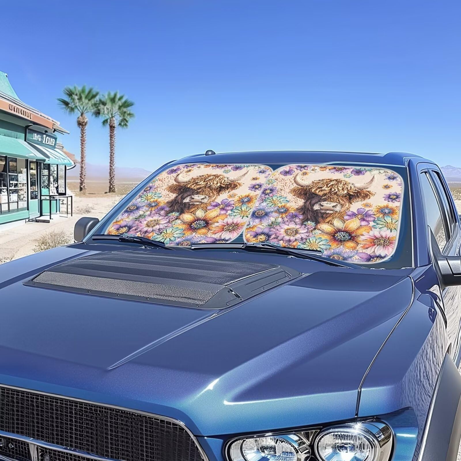 Huisefor Highland Cow Automotive Windshield Sunshades Set Of 2 Flower Sun Shade For Car Windshield Easy To Install Windshield Co