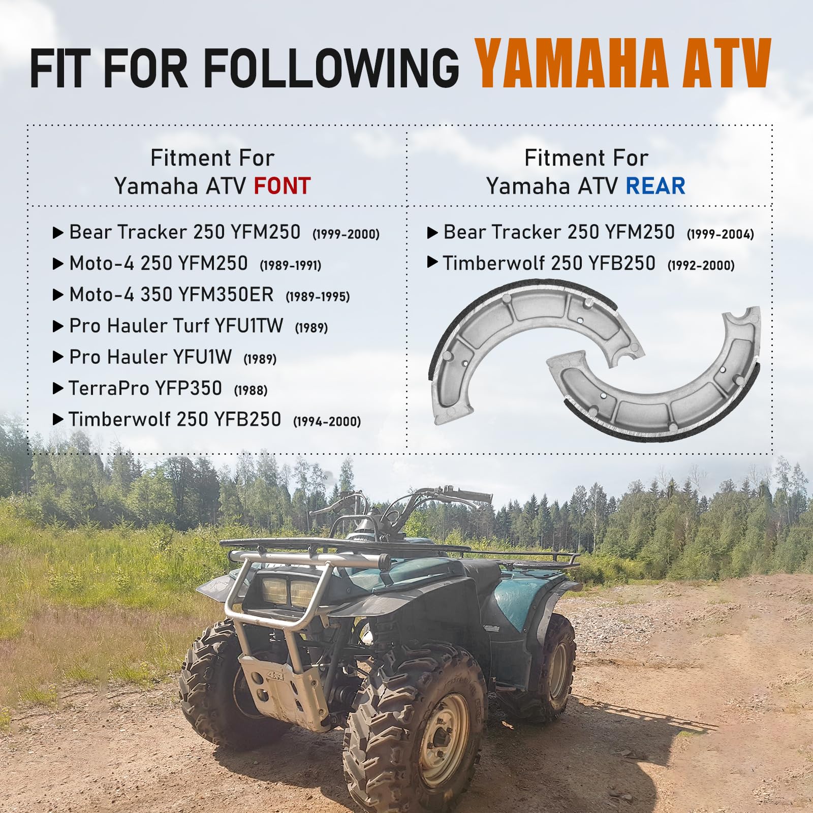 Front/Rear Brake Shoes For Yamaha Bear Tracker 250 Timberwolf 250 Moto-4 250 350 Pro Hauler Terrapro