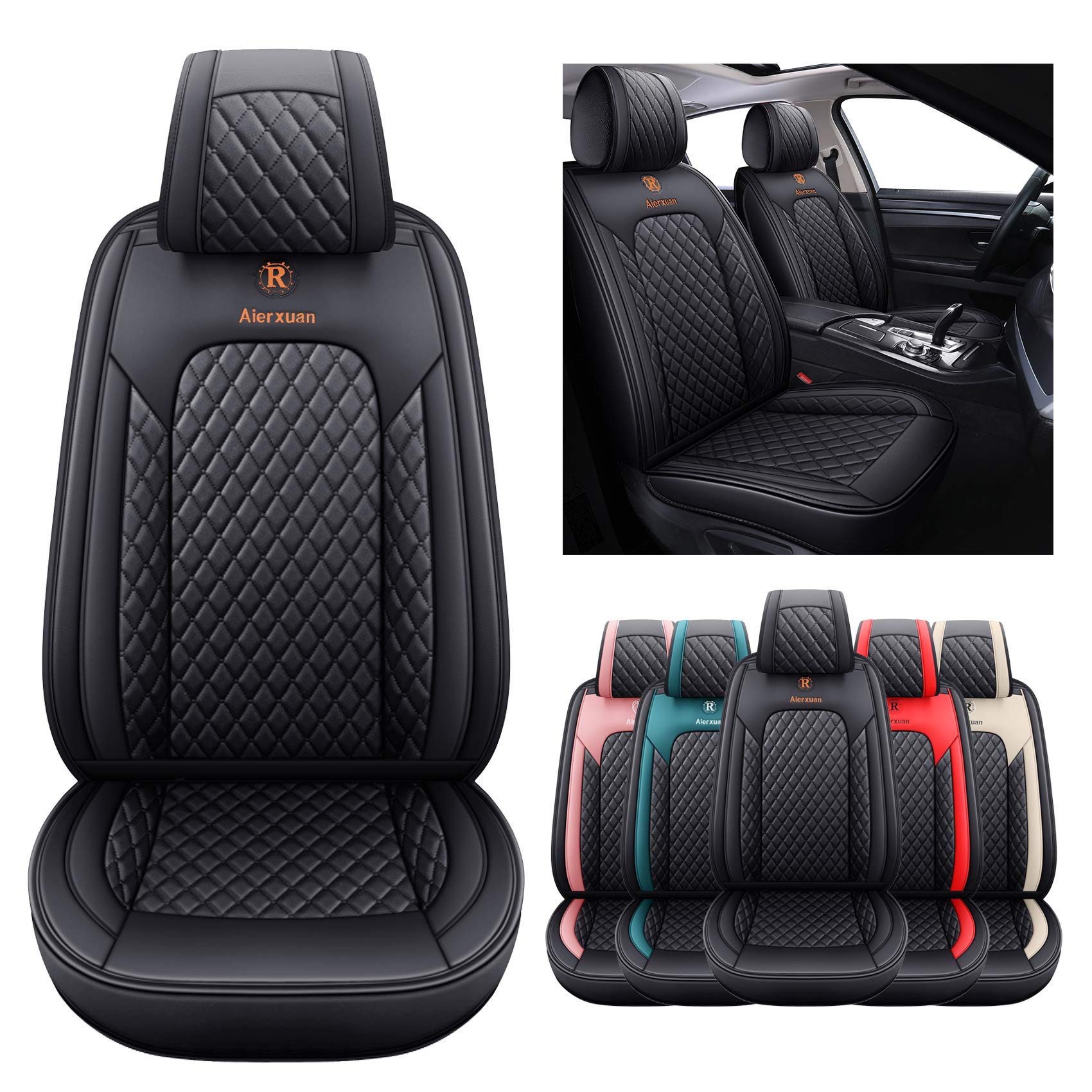 Aierxuan 2 Front Seat Covers For Women Leather Waterproof Universal For Ford Fusion Focus Edge Beetle Kia Soul C300 Cc Hyundai E