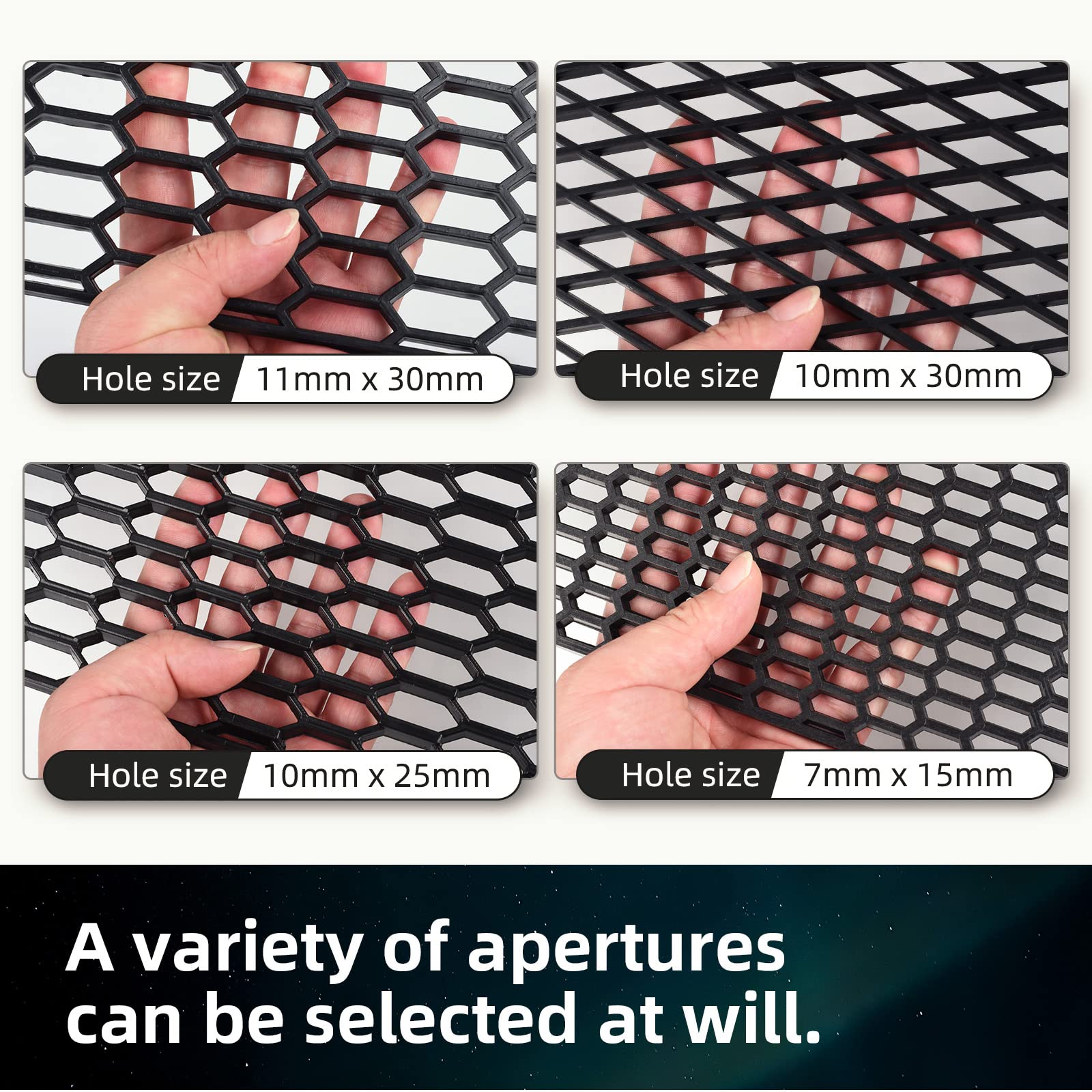 Aggauto 47''X16'' Abs Plastic Universal Car Grill Mesh, Automotive Grille Insert Bumper Honeycomb Hole 7X15Mm Hex Grids Black