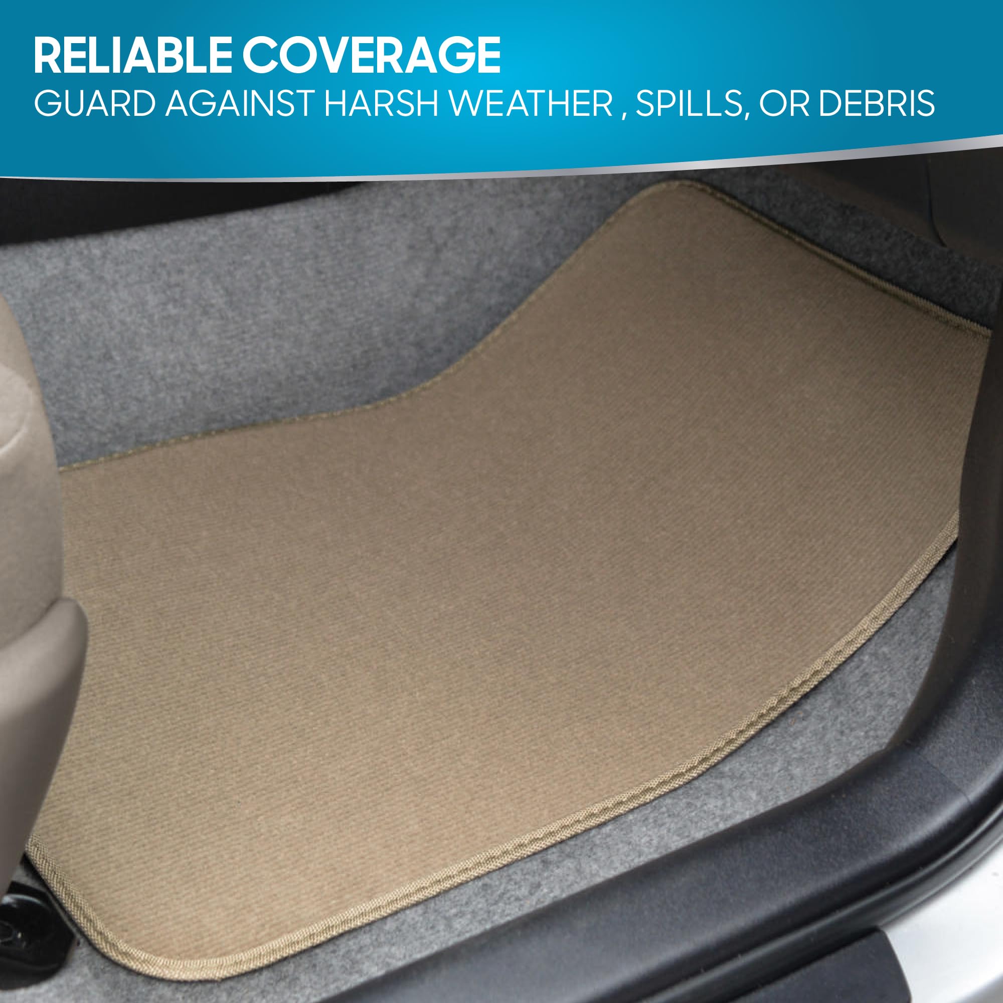 Bdk Classic Carpet Floor Mats For Car & Auto - Universal Fit -Front & Rear With Heelpad (Medium Beige) (Mt-100-Cptseries)