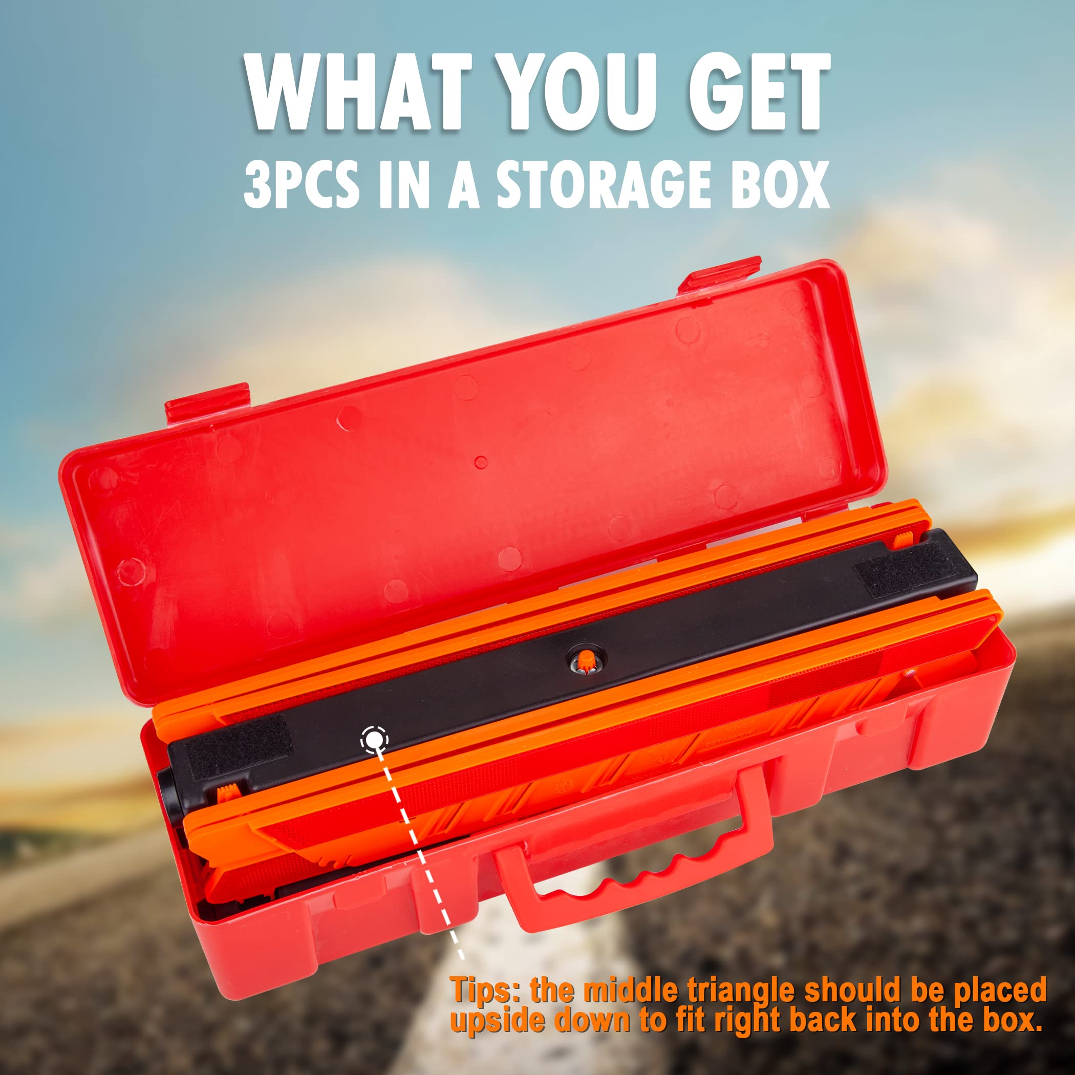 Cartman 3 Pack Warning Triangle,Enmergency Reflector, Emergency Triangles For Vehicles,Triangle Kit With Case (Without Sand)