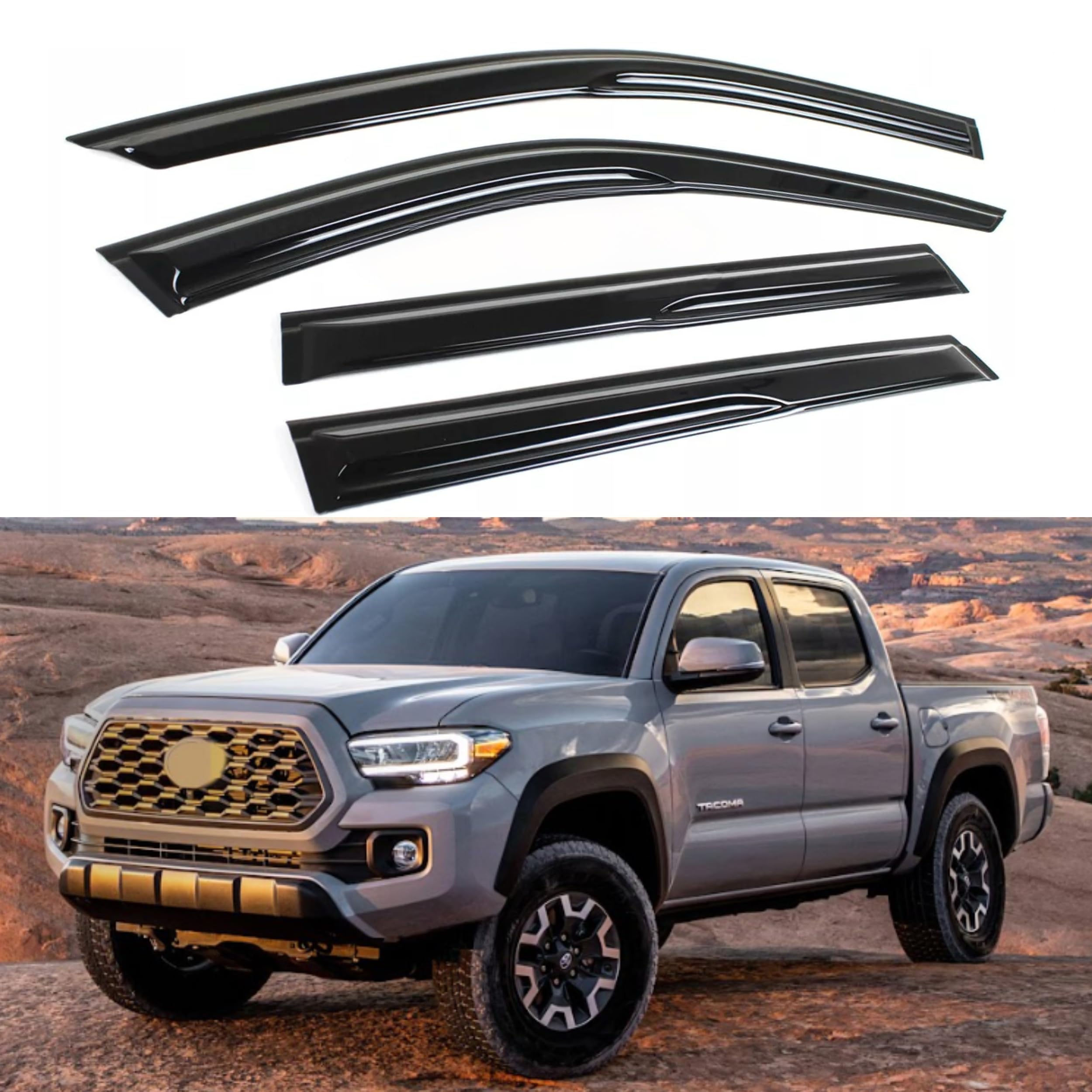 Ig Window Visor For 2016-2023 Toyota Tacoma Double Cab, Rain Guard Tape-On Wind Side Vent Window Deflector Mugen Style, 2016 201