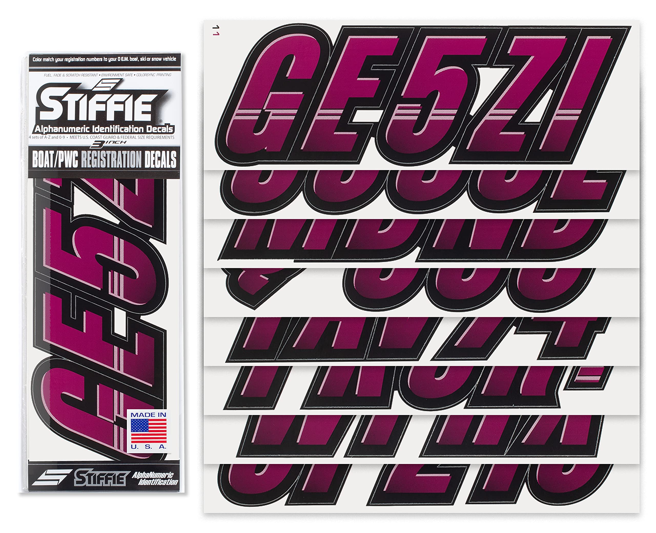 Stiffie Techtron Wine/Black 3 '' Boat & Pwc Registration Decals  Numbers Letters Stickers