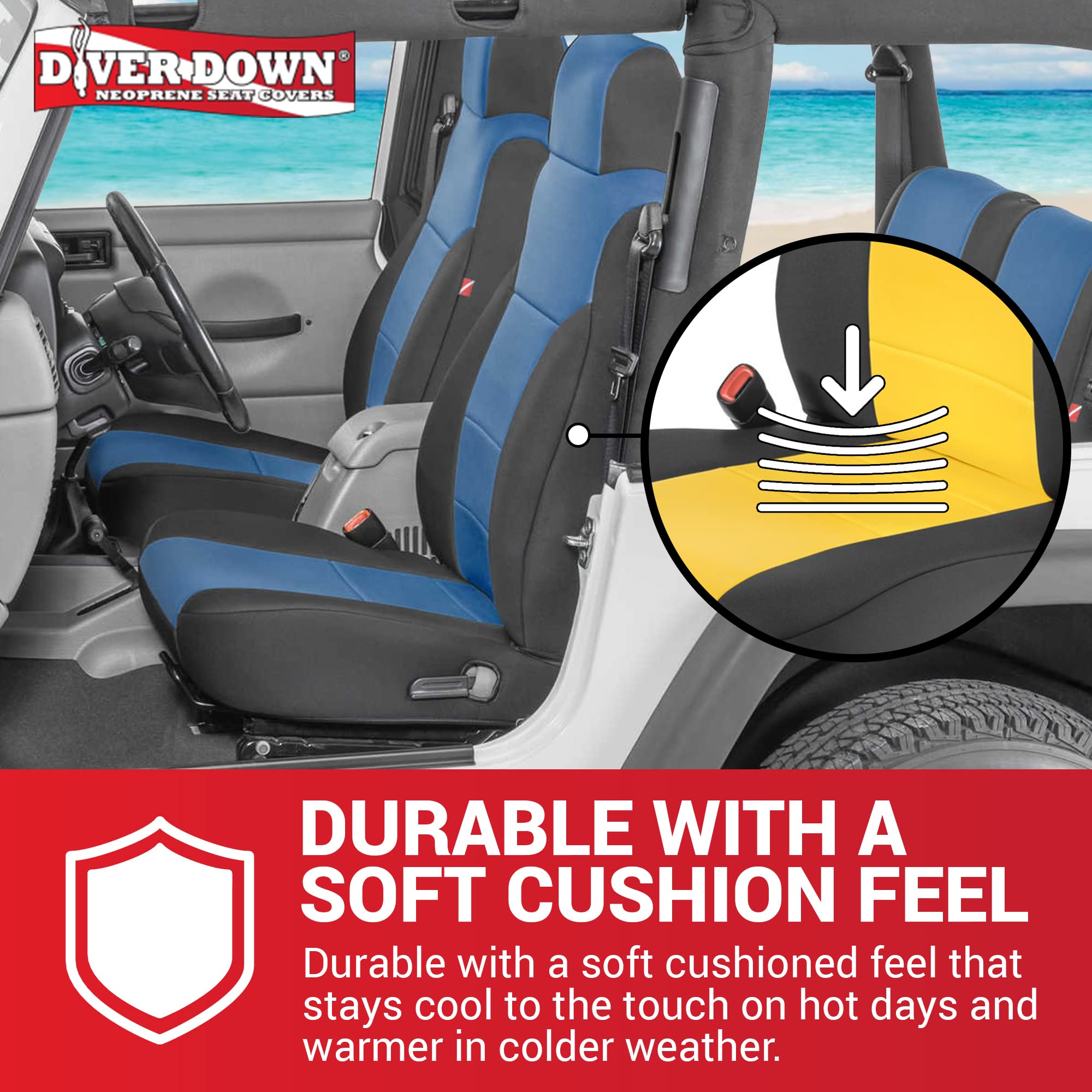 Diver Down Neoprene Seat Cover Set - Fits Jeep Tj 1997-2006 Wrangler - Front And Back Seat Set - Waterproof Custom Fit Seat Cove