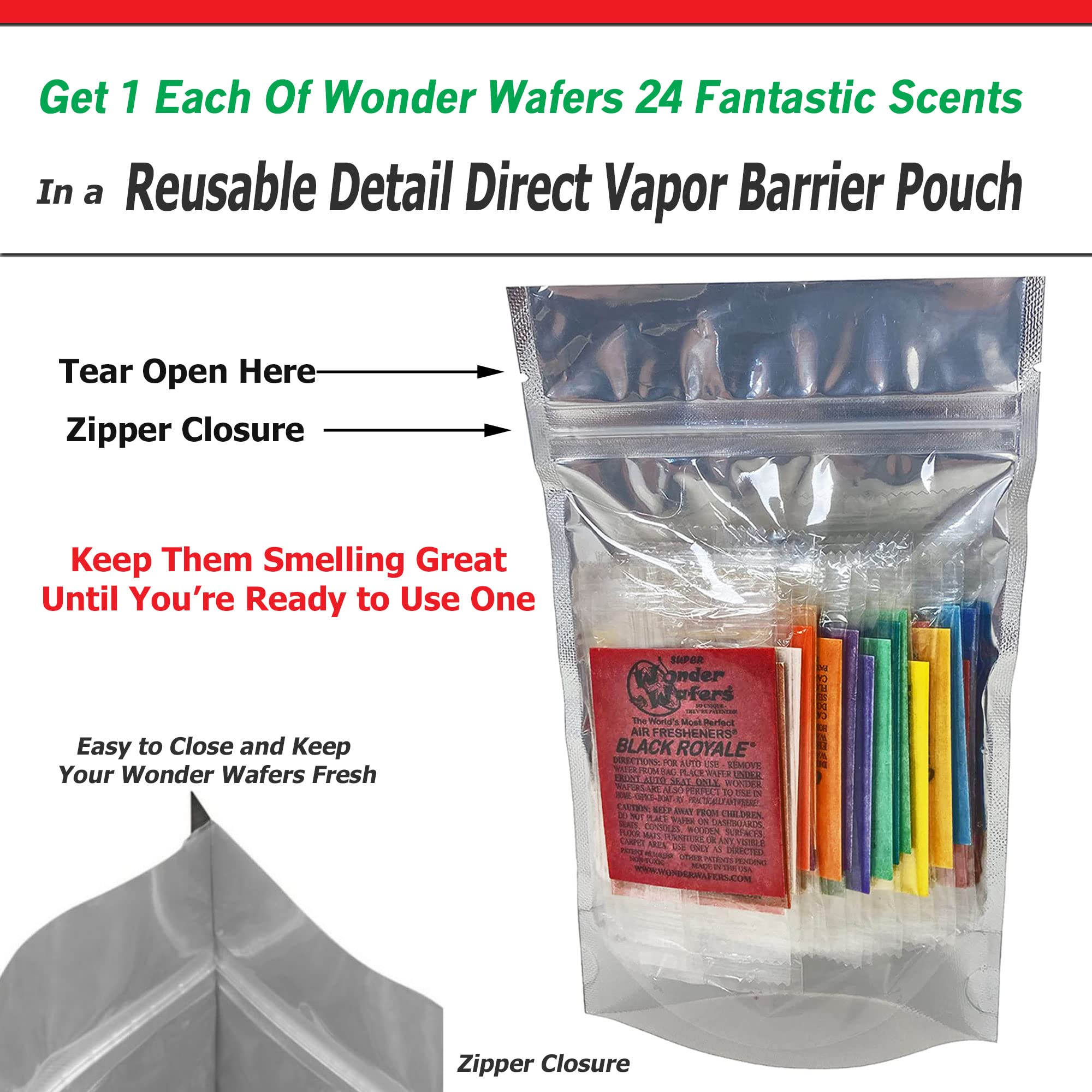 Wonder Wafers Car Air Freshener, Sample Pack, Resealable Vapor Barrier Bag, Includes All 24 Scents (24 Pack)