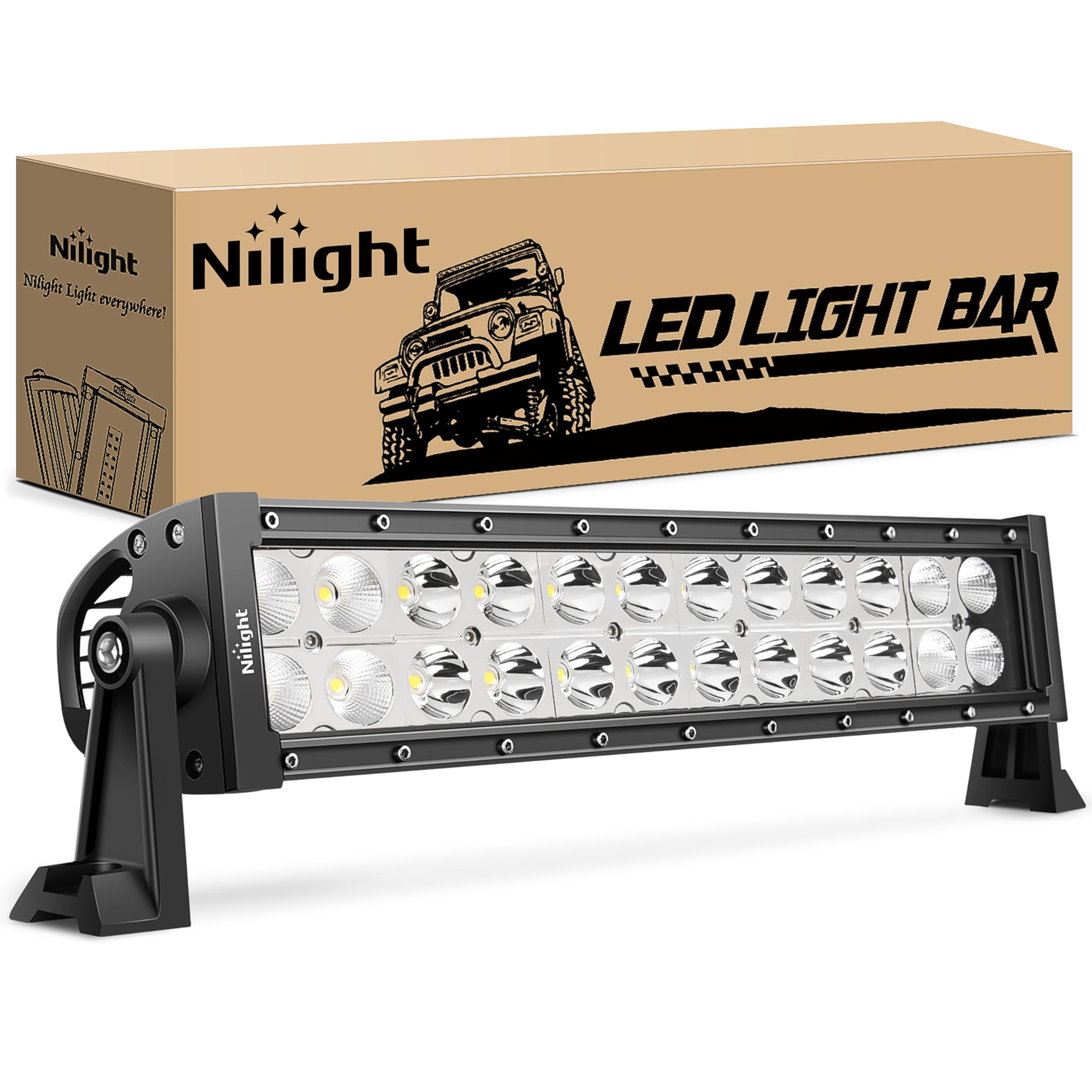 Nilight 13.5Inch 72W Spot Flood Combo Led Light Bar Off Road Lights Boat Lights Fog Light Driving Lights LED Work Light for ATV 