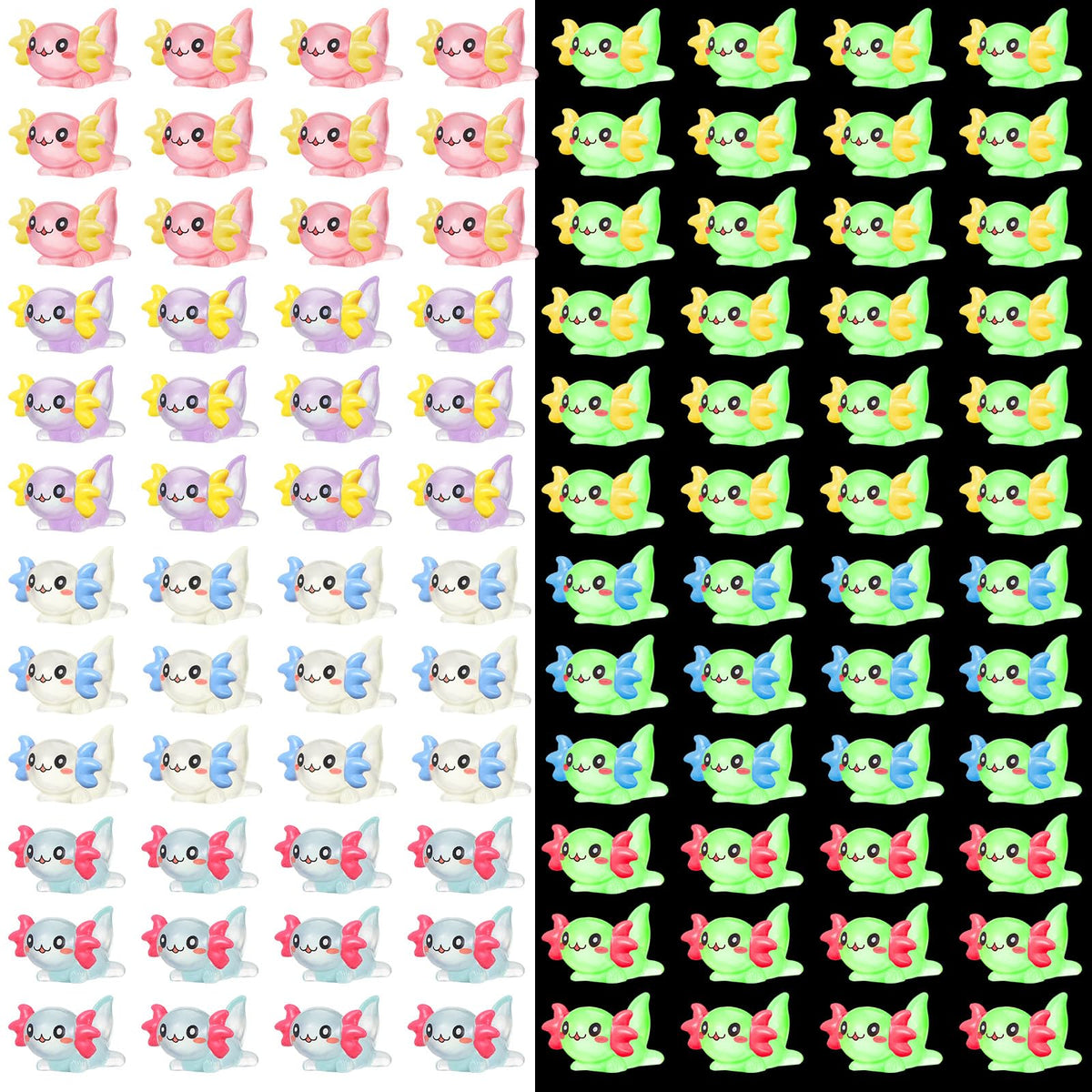 Ferraycle 100 Pcs Luminous Mini Resin Axolotl Charm Axolotl Tiny Animal Figurine Axolotl Charm Tiny Resin Animals For Diy Landsc