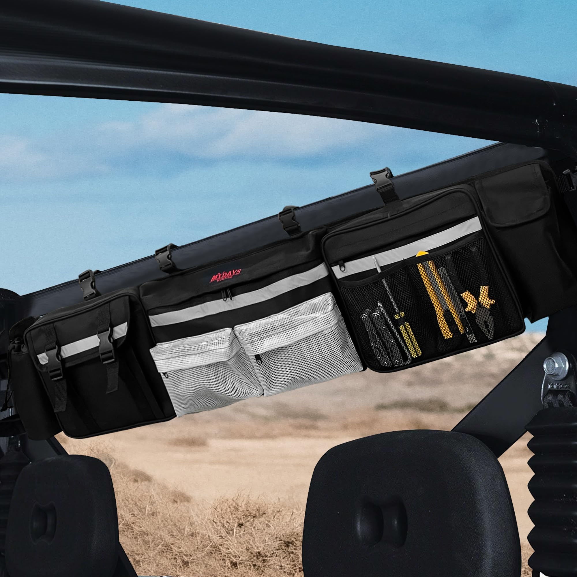 Mydays Utv Roll Cage Organizer, Cargo Rear Storage Bag Gear Bags,Tools Storage Solution With Reflective Strip For Most Full Size