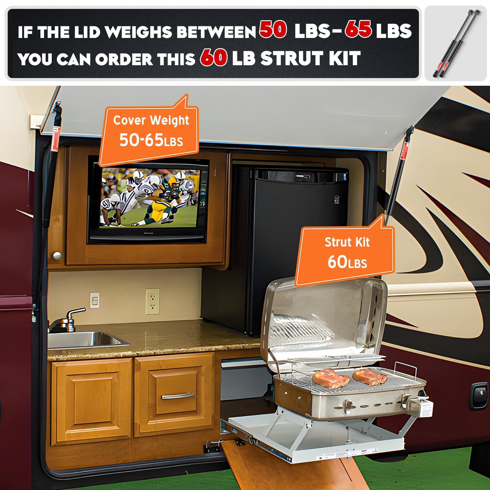 2 pcs 20 Inch 60lb/267N Gas Strut Spring Shock for RV Bed Pick-up Truck RV Motorhome Storage Basement Door Tanning Bed C16-08260