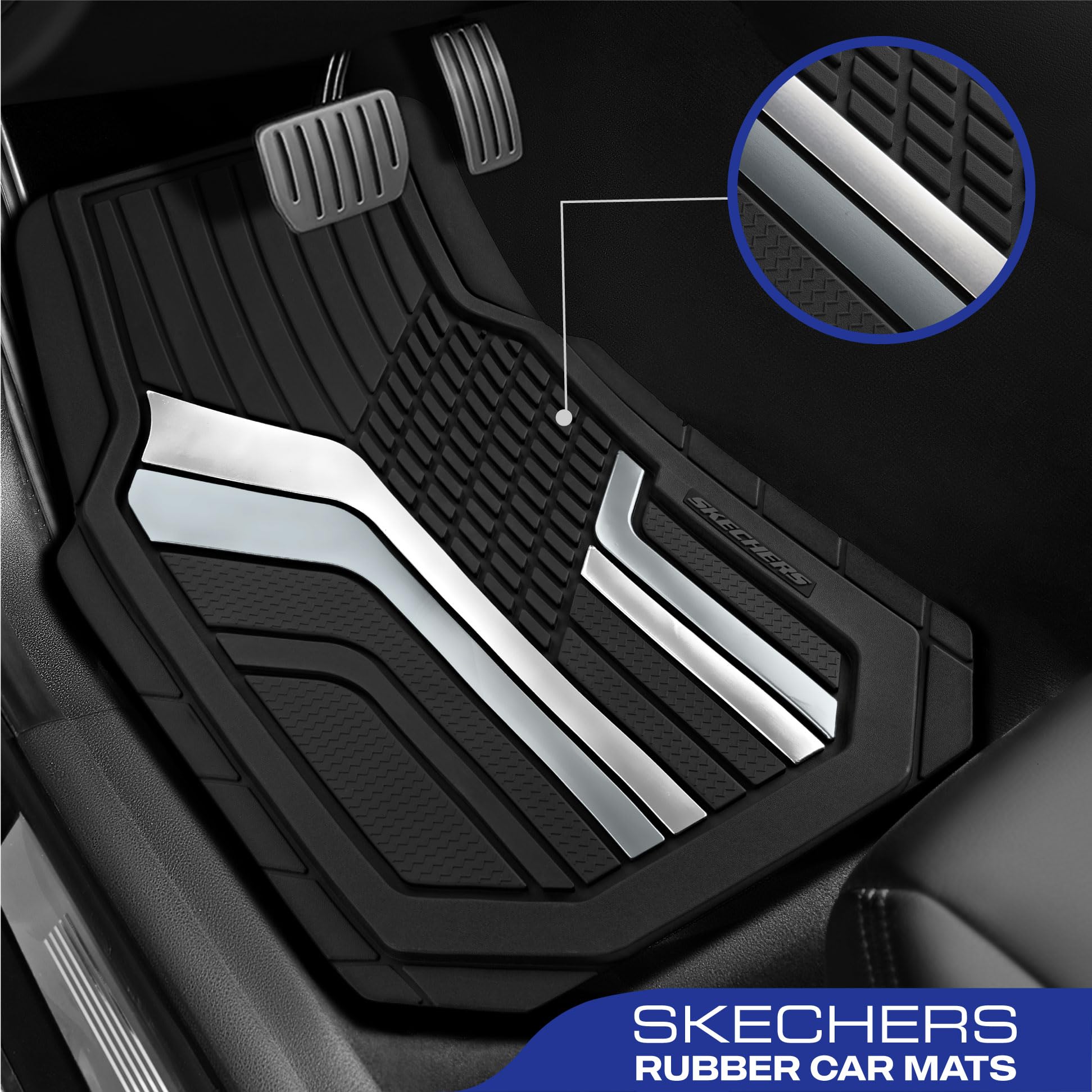 Skechers Heavy Duty Rubber Car Floor Mats,Dual Color Design Floor Mats,All Weather Car Mats,Waterproof Trim To Fit Universal Flo