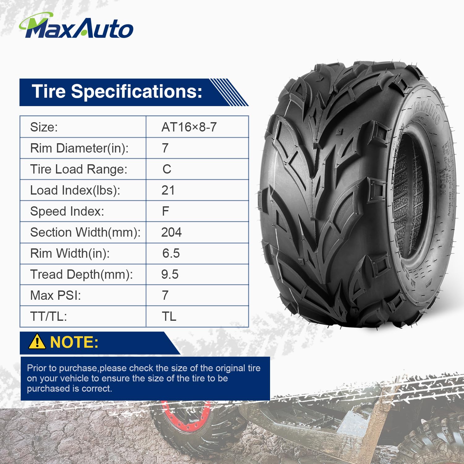 Maxauto 16X8-7 Atv Tires 16X8X7 Go-Kart Quad Tires,6 Pr Tubeless All Terrain Utv Tire, 2 Pack