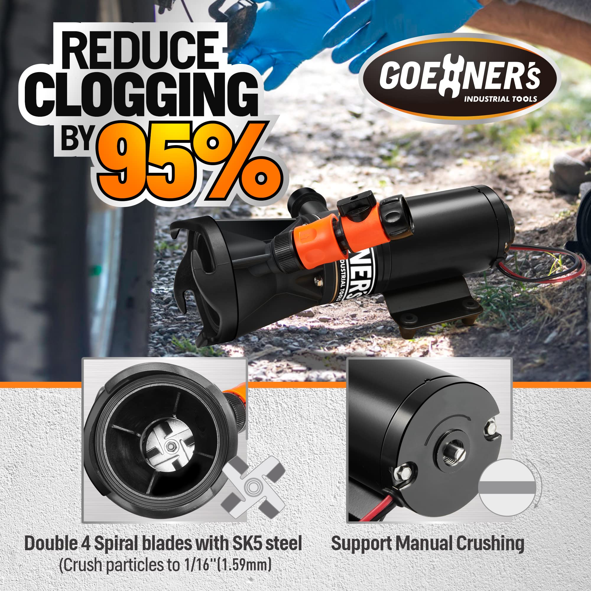 12V Rv Portable Macerator Waste Pump For Sewage, 12Gpm Suction 3.2 Feet Lift 10 Feet, Complete Rv Macerator Pump Kit For Right O