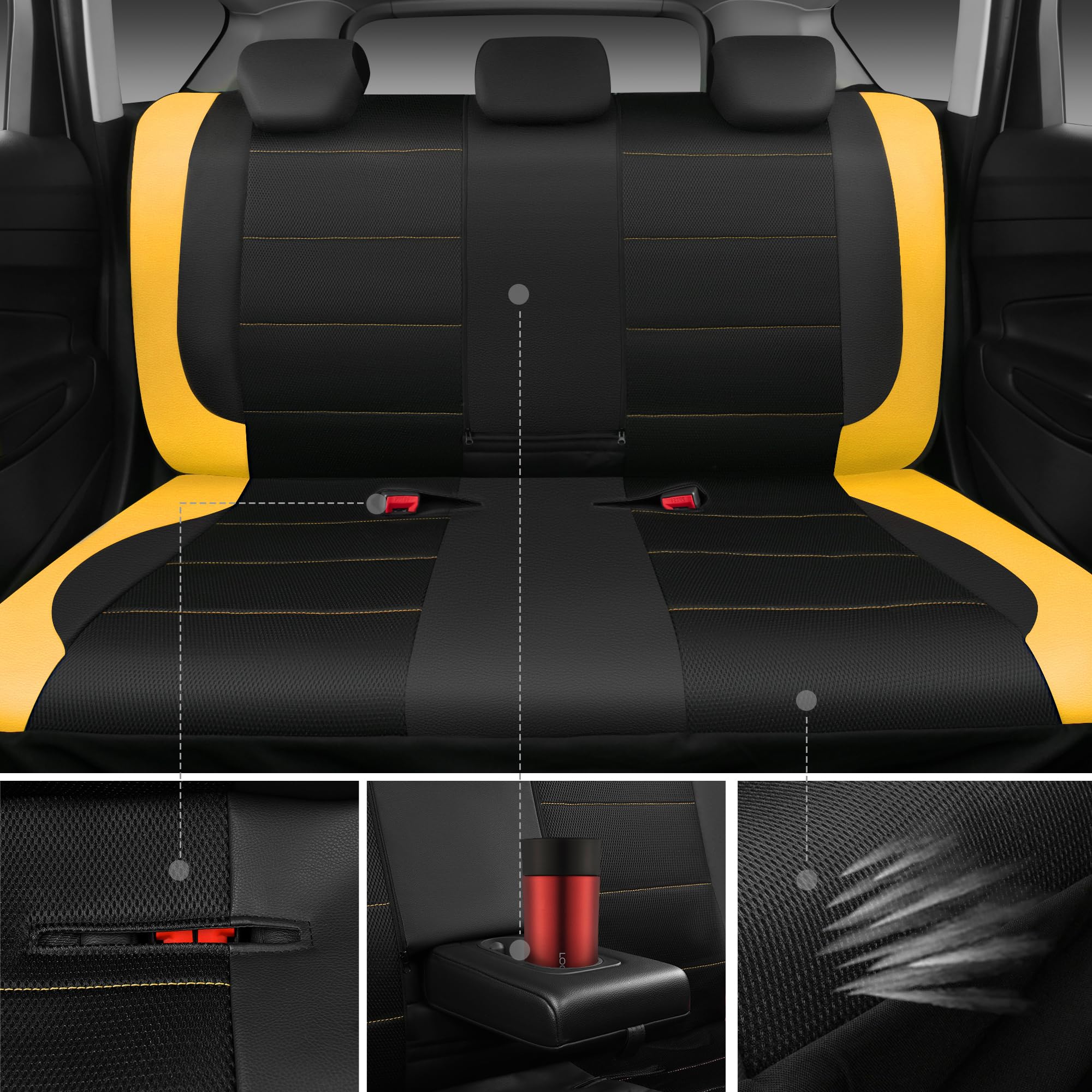 CAR PASS Leather Seat Covers, Breathable Universal Car Seat Cover Full Set for Cute Women Girly,5mm Composite Sponge Inside,Airb