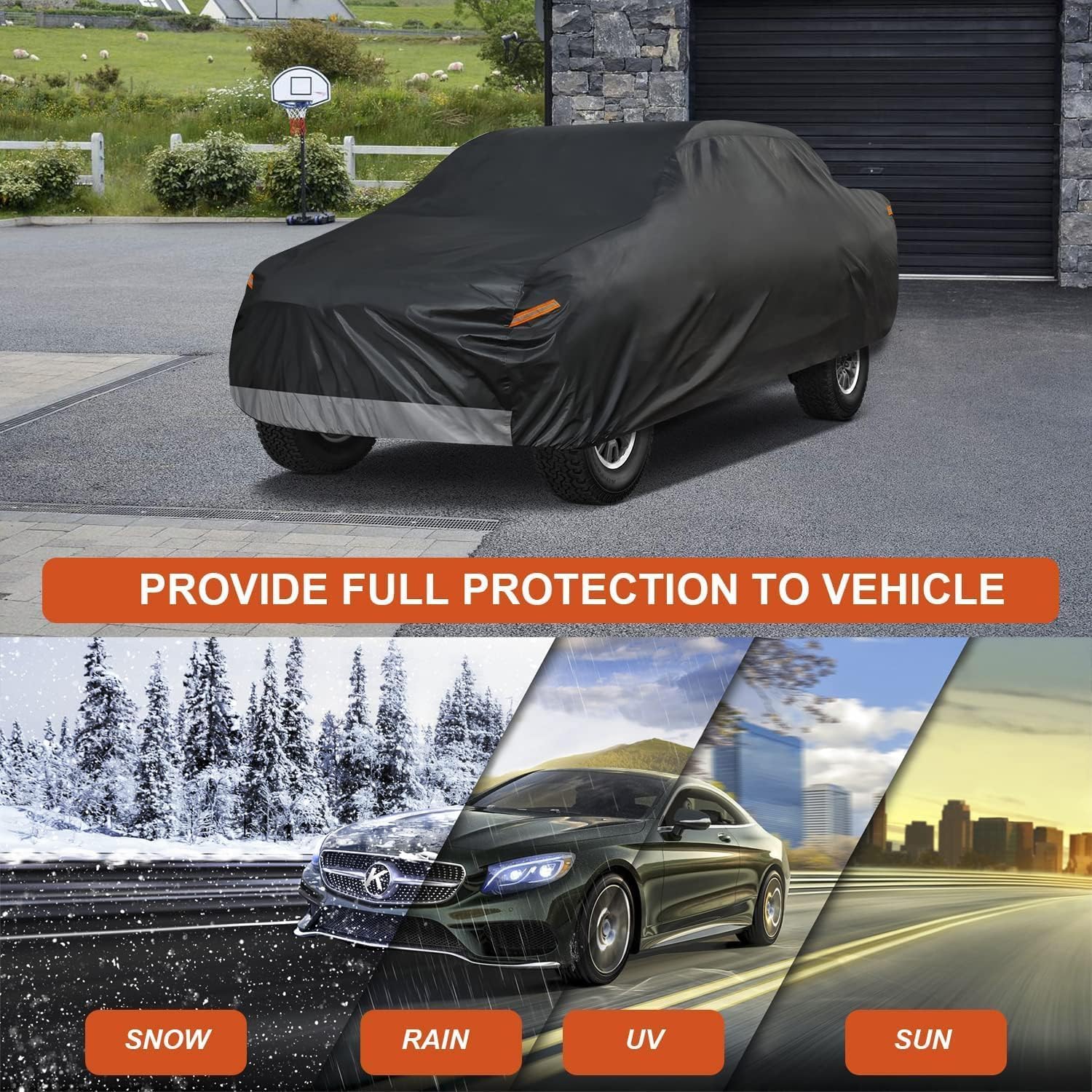 Kayme 7 Layers Truck Cover Waterproof All Weather, Heavy Duty Outdoor Pickup Cover Sun Rain Uv Protection, Universal Fit (Length