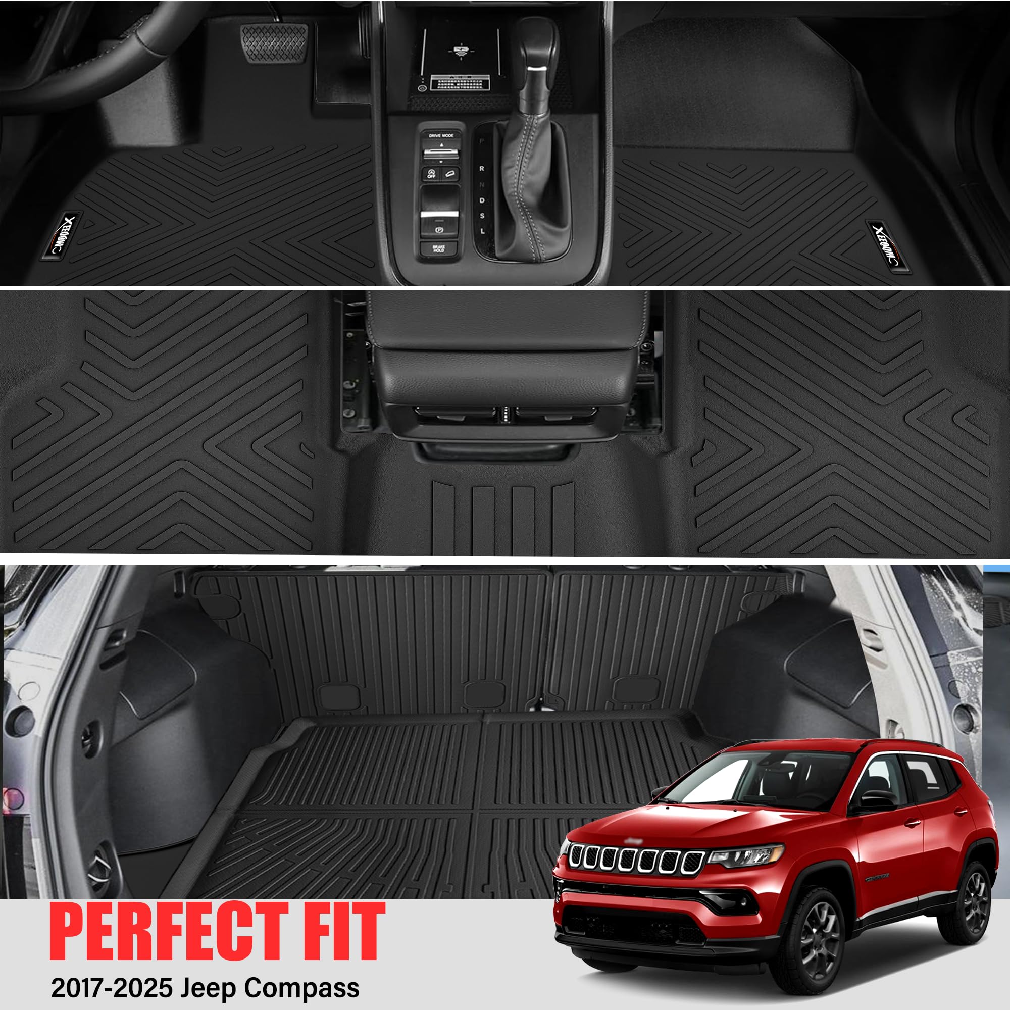 Floor Mats &Trunk Mat For 2017-2025 Jeep Compass With Backrest Mat All Weather Tpe Rubber Cargo Liner Back Seat Cover 3Rd Row Fo