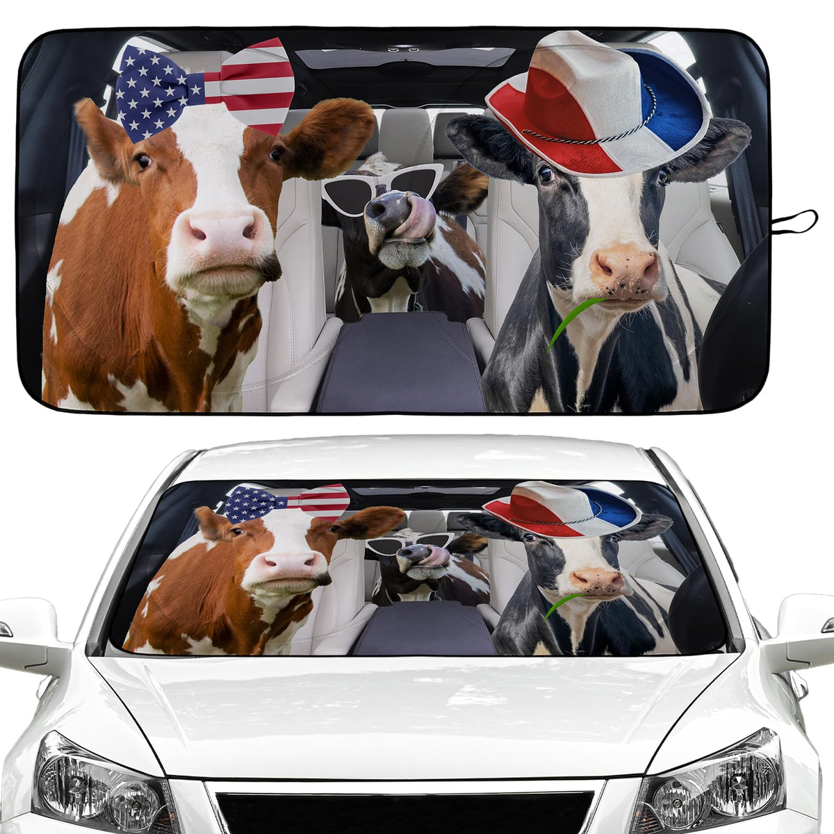 Funny Cow Car Windshield Sun Shade Foldable Sunshade Front Window Cover Sun Visor Protector Accessories for Truck SUV (59x27.5 i