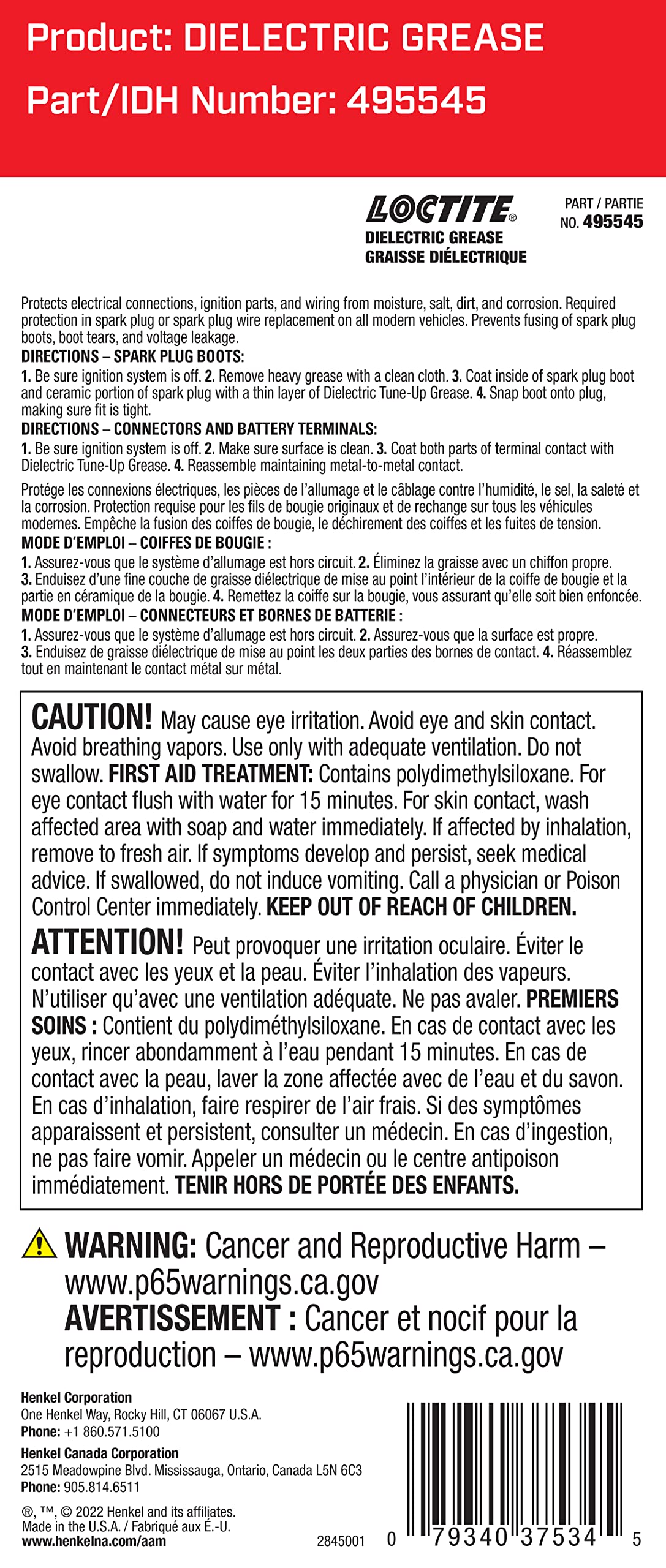 LOCTITE 37534 Dielectric Grease for Automotive: Provides Moisture-Proof Barrier, Prevents Voltage Leakage, For High-Energy Ignition Systems 0.33 oz. Tube (PN: 495545-37534)