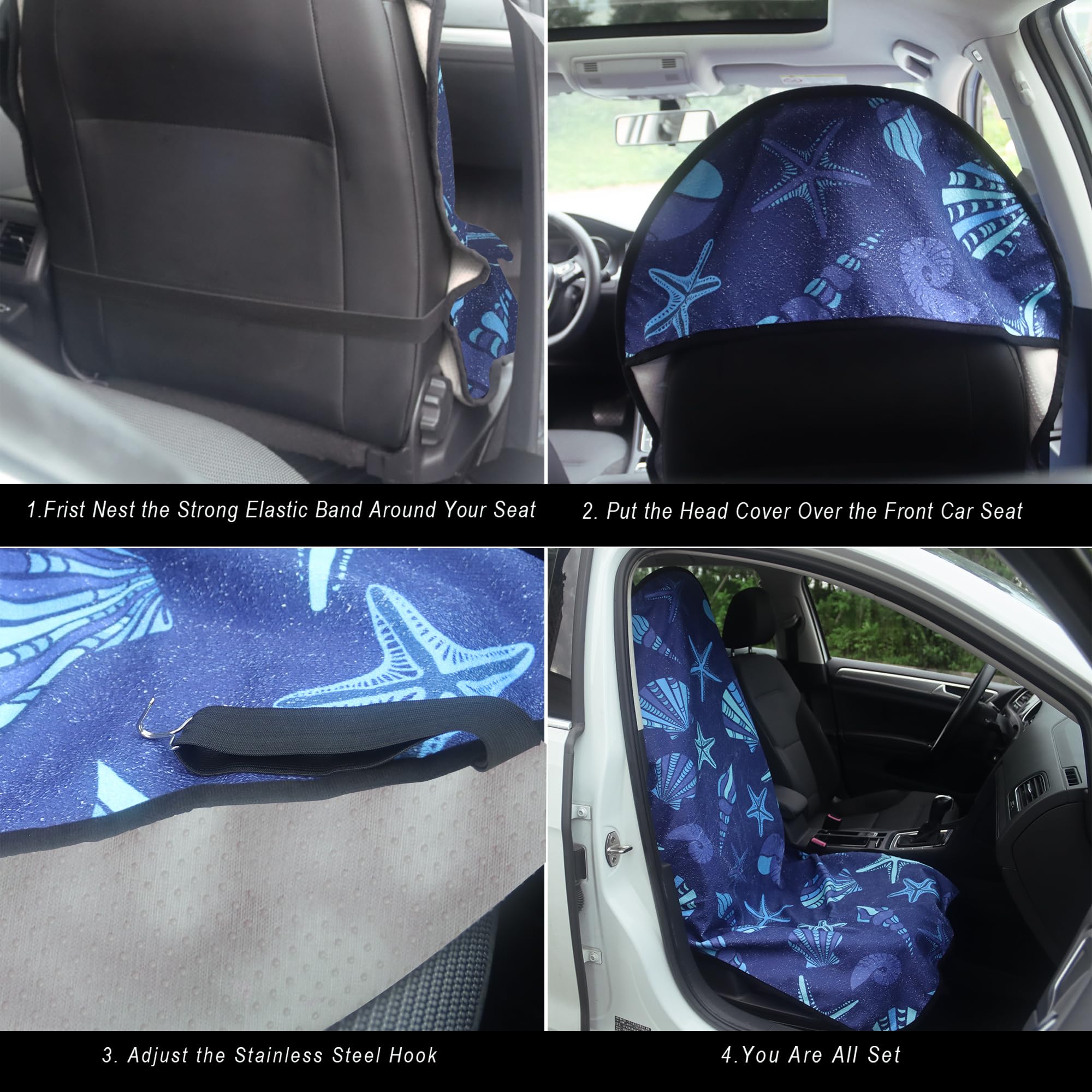 Loyagour Car Seat Cover Protector Front Seats,For Gym Workout,Running,Swimming,Beach And Hiking,Waterproof Sweat Towel Bucket Seat Covers For Trucks Suv Jeep (Conch Shells Starfish, 1Pcs)
