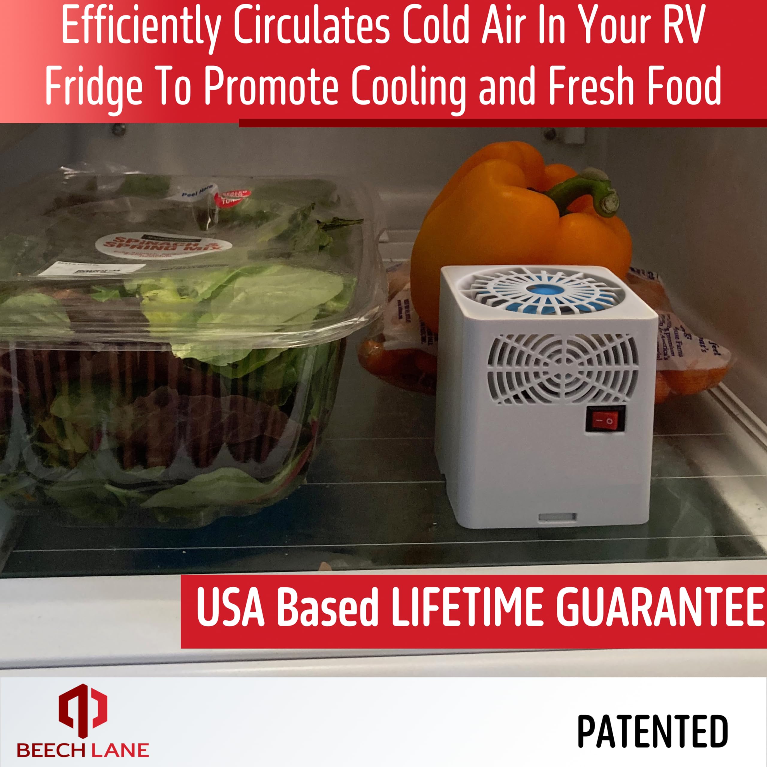 Beech Lane Rv Fridge Fan, Patented, High Power 3,000 Rpm Motor, Easy On And Off Switch, Multiple Side Vents Increase Airflow, Durable Construction, Efficiently Cools Refrigerator (Natural)