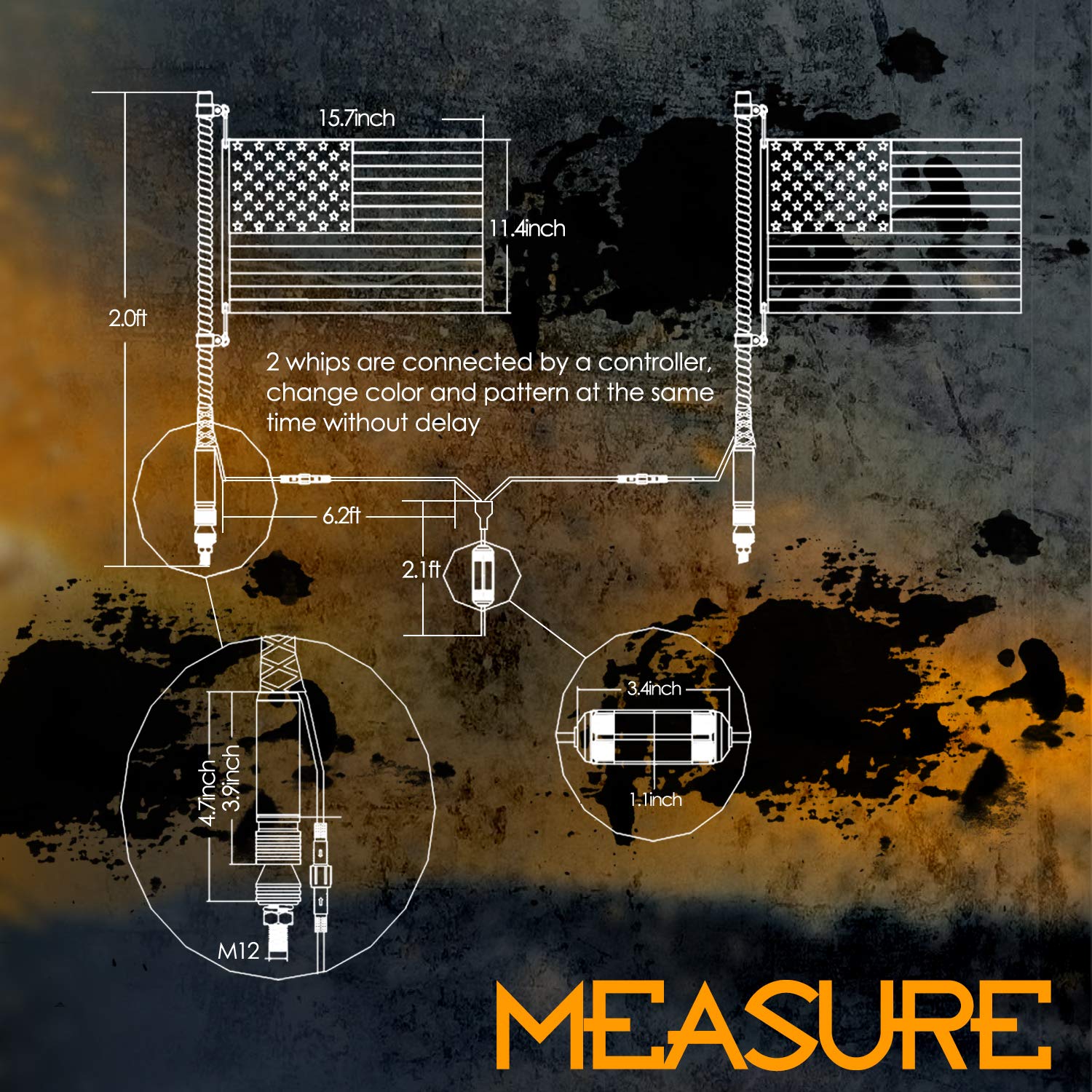 Nirider 2PCS 2ft LED Whip Lights with Flag Pole Remote Control Spiral RGB Chase Light Offroad Warning Lighted Antenna LED Whips