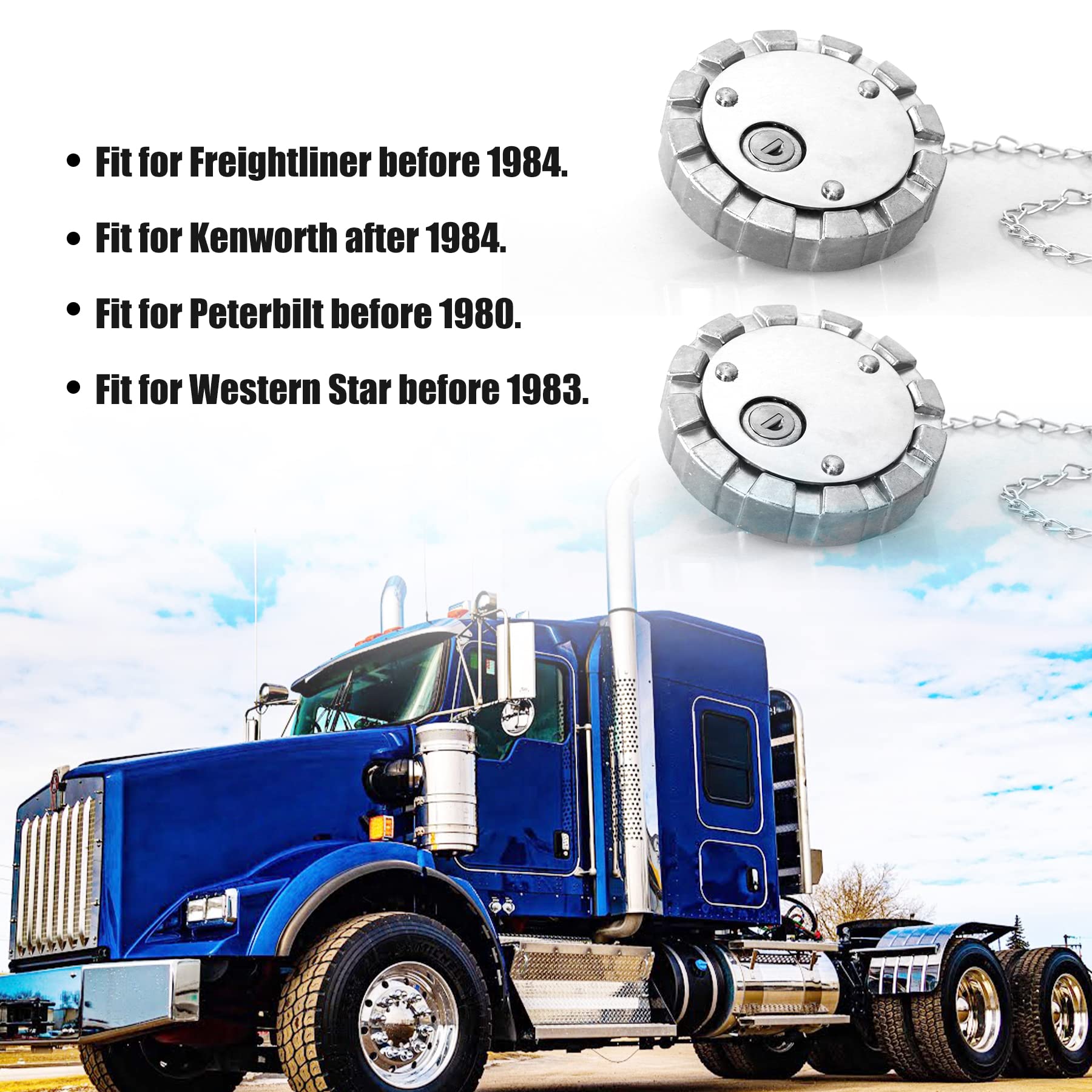 2Pcs Locking Diesel Fuel Cap Compatible With Freightliner Kenworth Western Star Fuel Caps,3 1/2' Course Thread 5.5 Tpi Vented Semi Truck Fuel Tank Cap With 4 Keys