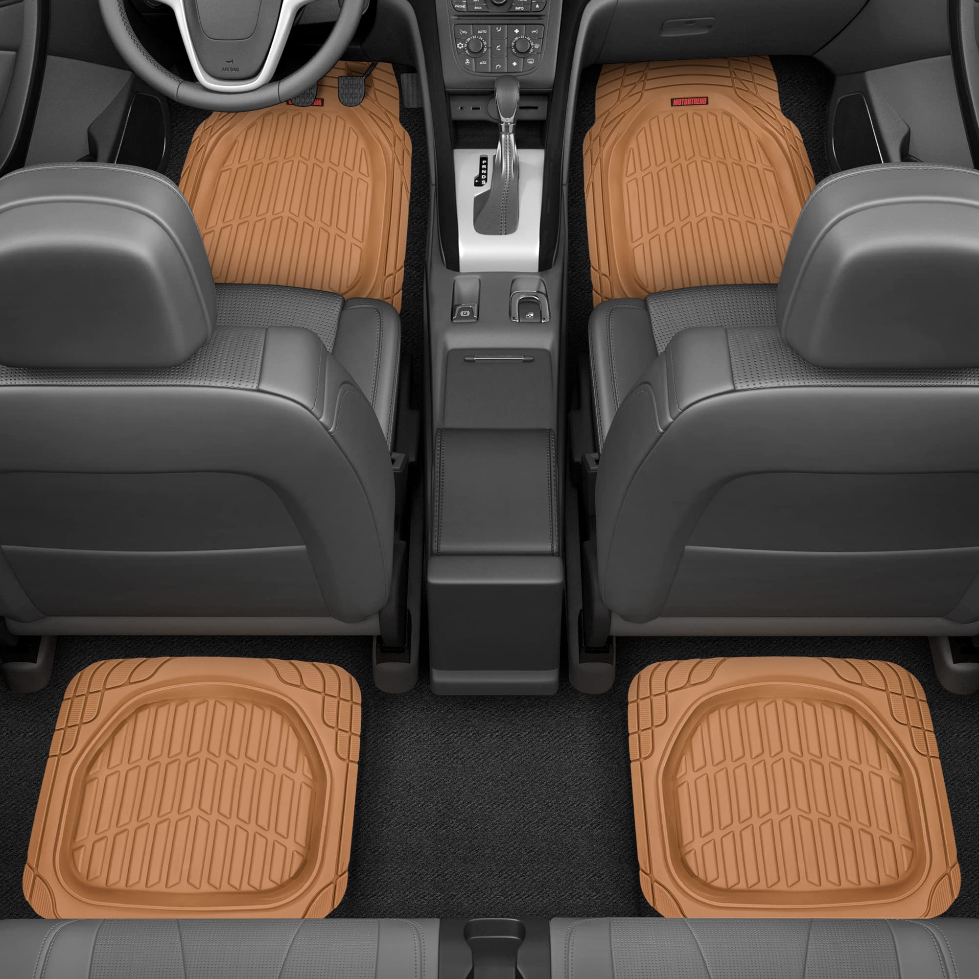 Motor Trend - MT-921-BG Flextough Tortoise - Heavy Duty Rubber Floor Mats for Car SUV Van & Truck - All Weather Protection - Deep Dish (Tan Beige)
