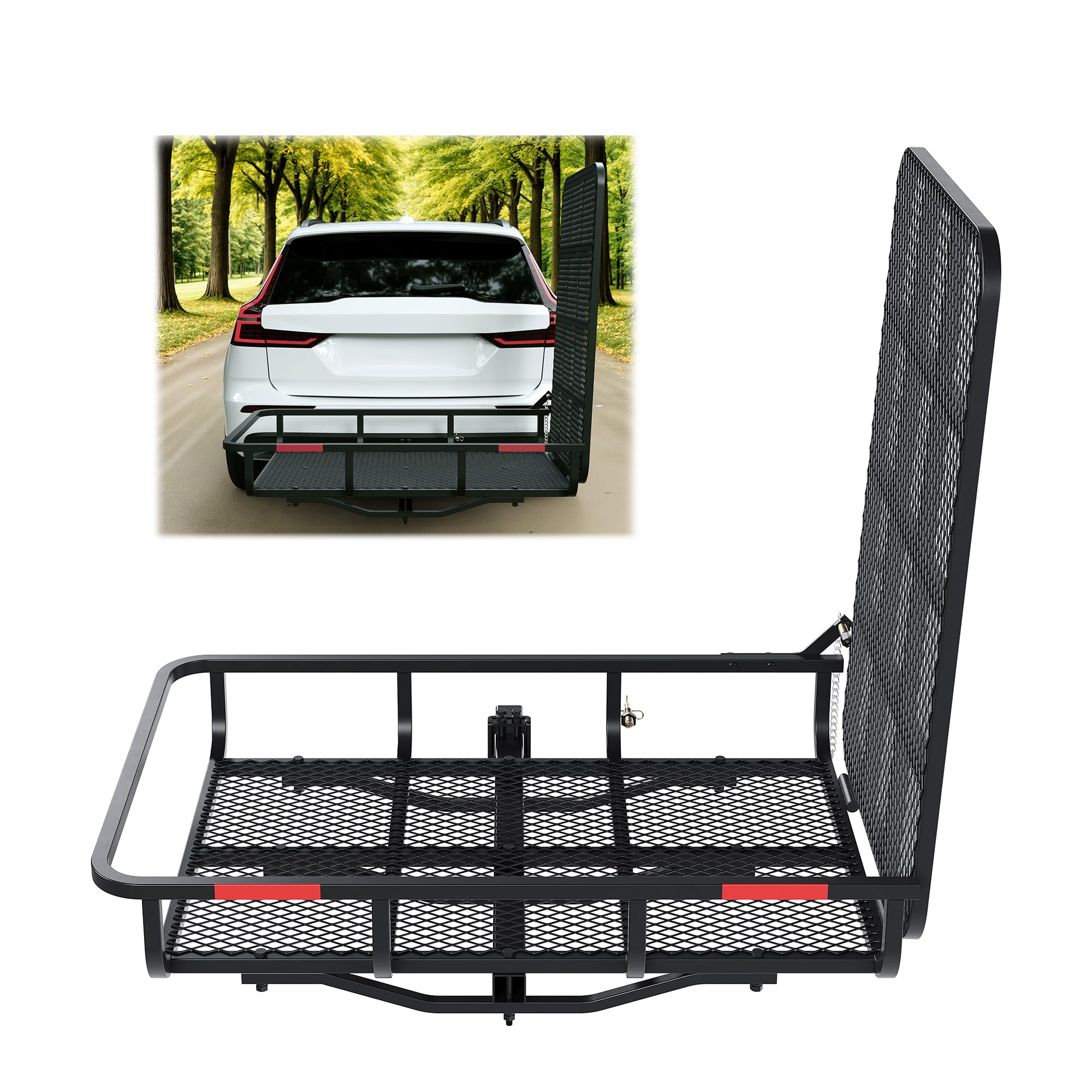 Ecotric Hitch Mount Wheelchair Carrier With Mobility Ramp For Wheelchair Scooter Lawn Mower Snow Blower Hauler 500Lb Capacity Basket-Style