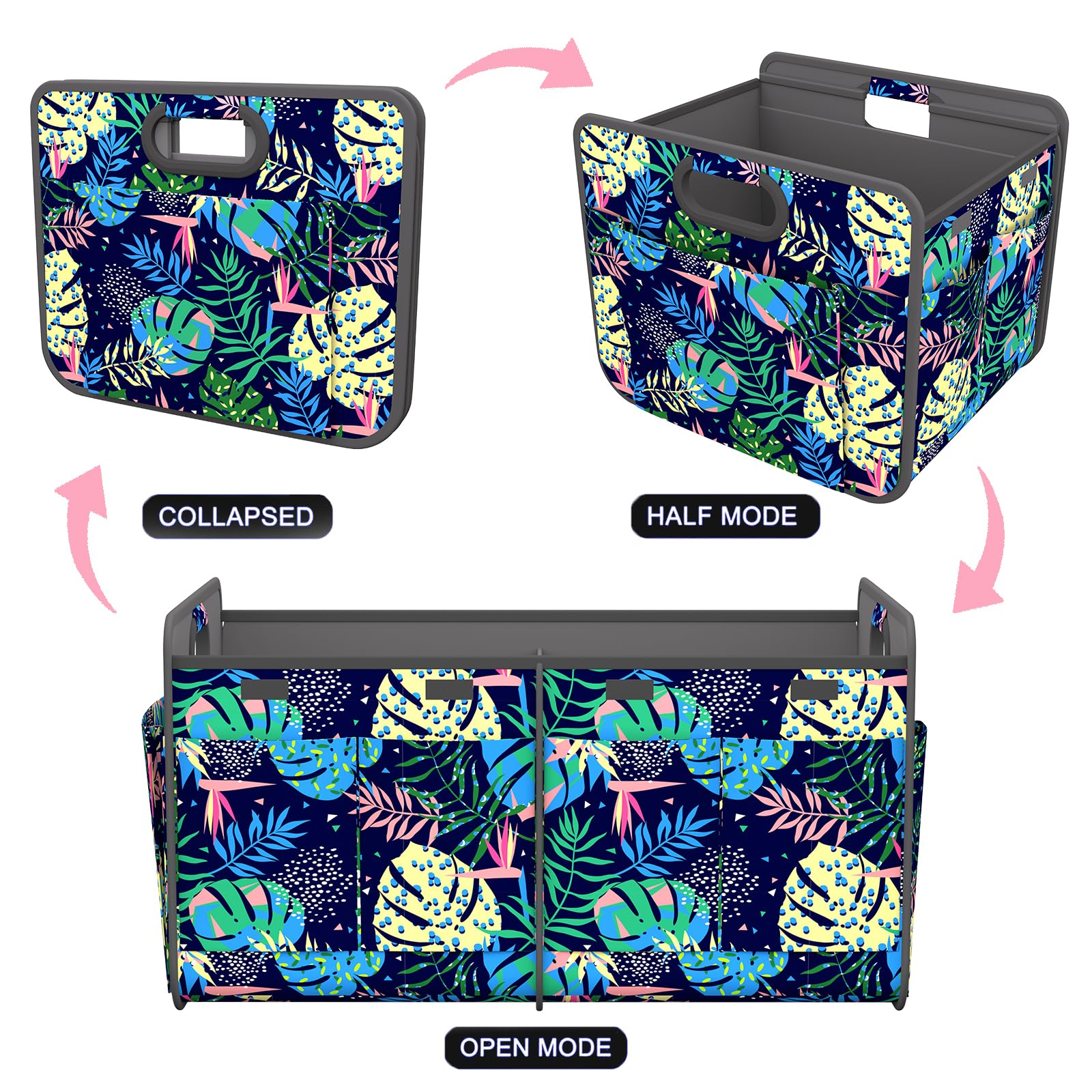 Homeve Trunk Organizer, Car Storage, Reinforced Handles, Collapsible Multi-Compartment Car Organizers, Foldable, Waterproof, 600