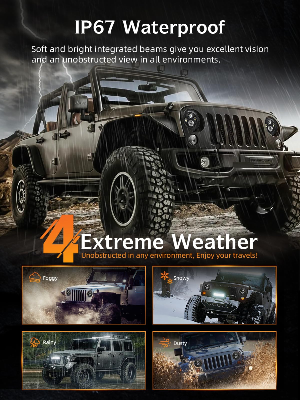 Uni-Shine 2Pcs Projector 7 Inch Led Headlights Hi/Lo Beam Dot Approved 7 Round Headlight H6024 Led Headlight Compatible With Jee