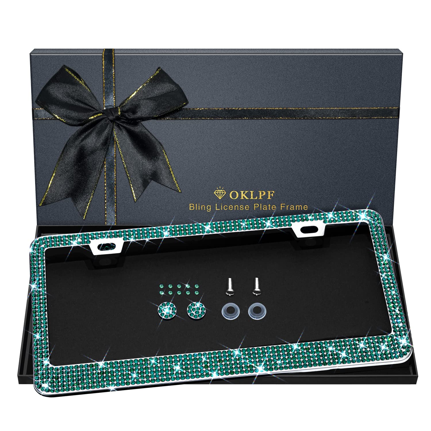 Bling License Plate Frame For Women, 1Pcs Sparkly Stainless Steel License Plate Frames| Over 1000 Pcs 14 Facets Bedazzled Clear