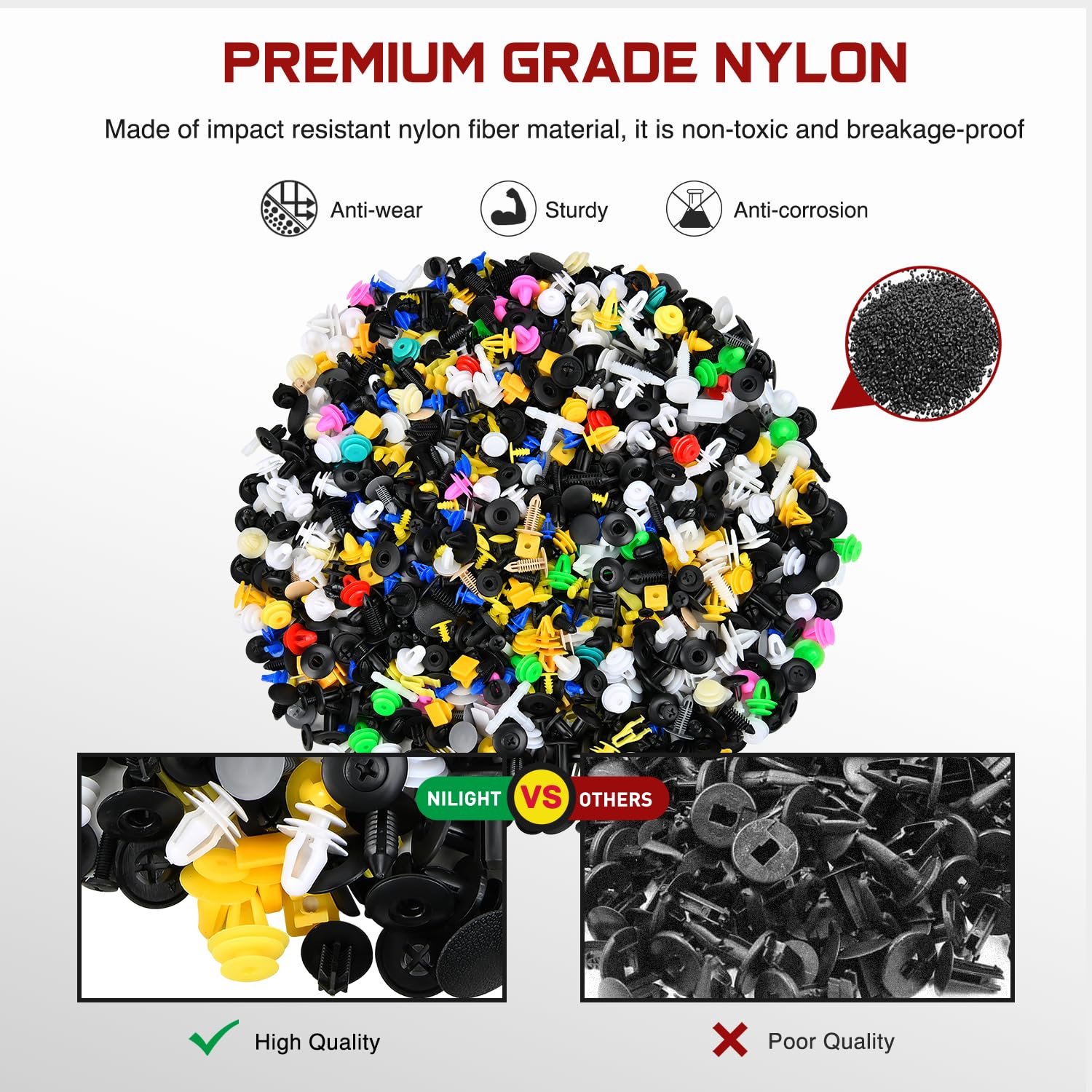 Nilight 1001Pcs Universal Car Clips Mixed Auto Bumper Fender Trim Door Panel Shield Engine Cover Retainer Rivet Push Clips For G