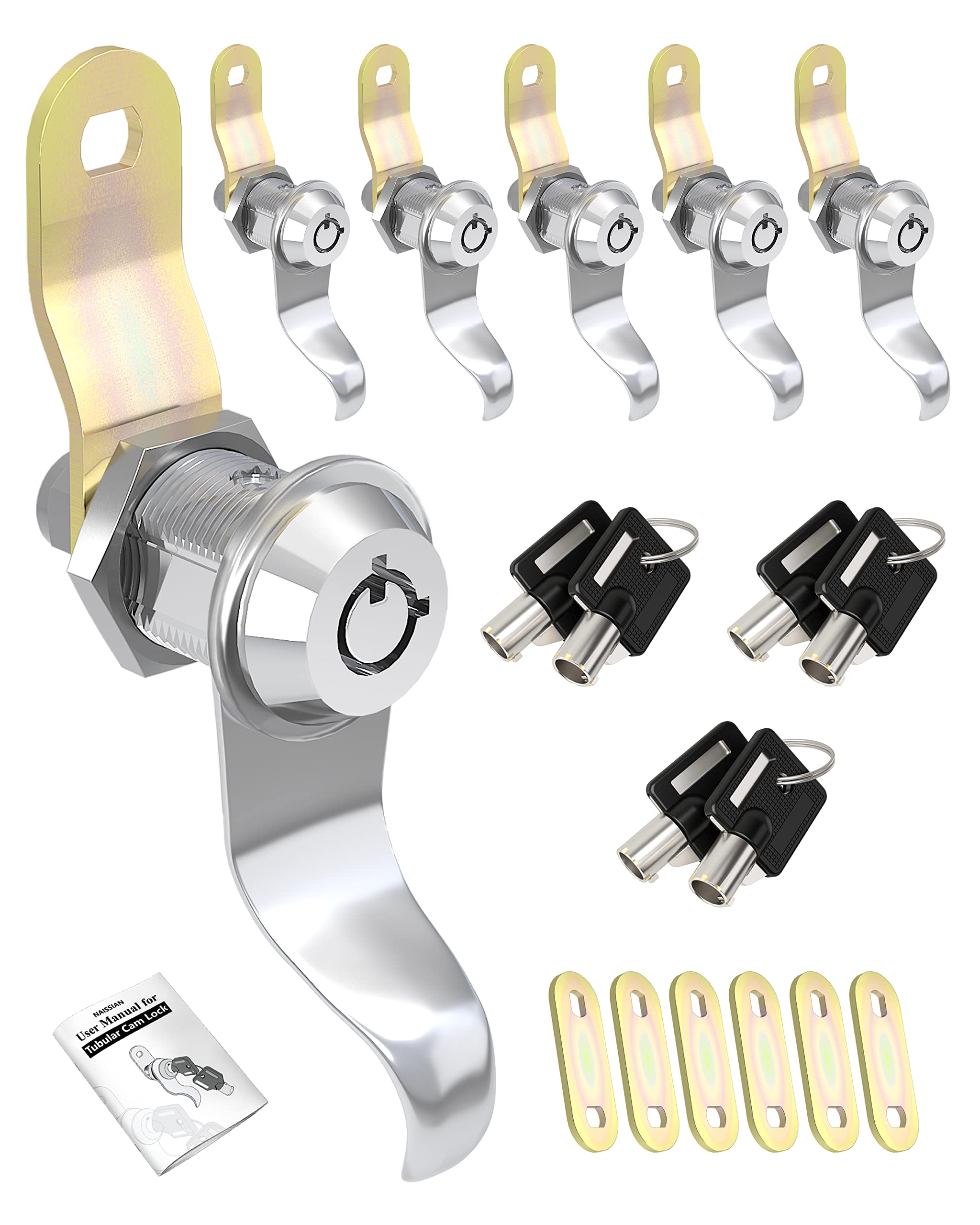 Naissian Rv Locks For Storage Door 7/8 Inch, Rv Compartment Locks For Camper Travel Trailer Cabinet With Keys 7/8'', Pack Of 6 L