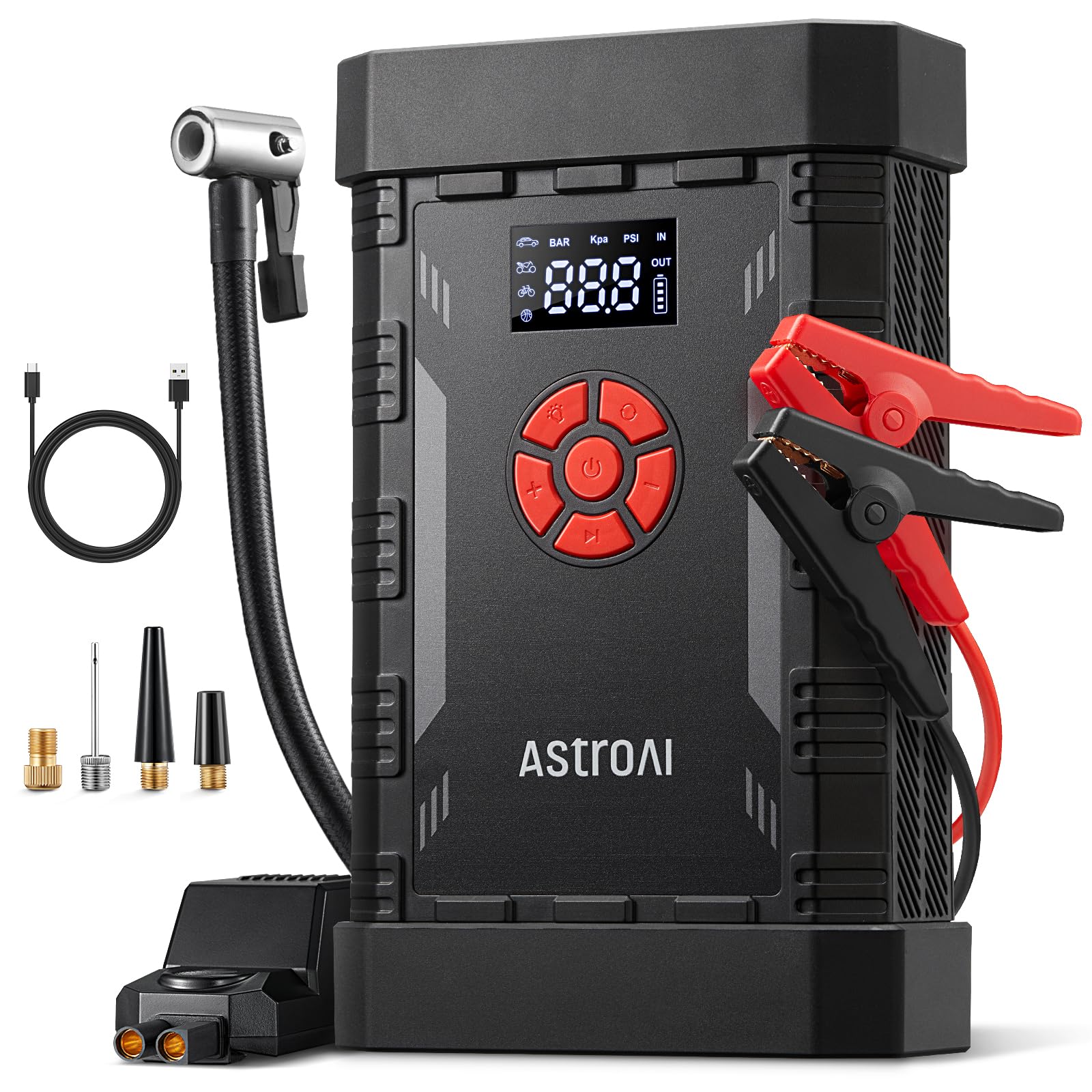AstroAI A30 Jump Starter with Air Compressor, 4000A & 150PSI Portable Car Battery Jump Starter (10.0 Gas/8.0L Diesel) with Tire 