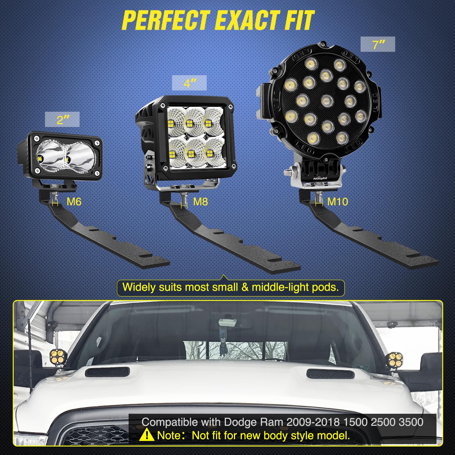 Nilight Ditch Light Brackets Hood Hinges Mount Brackets For Auxiliary Offroad Led Pod Light Work Light On 2009-2018 Dodge Ram 15