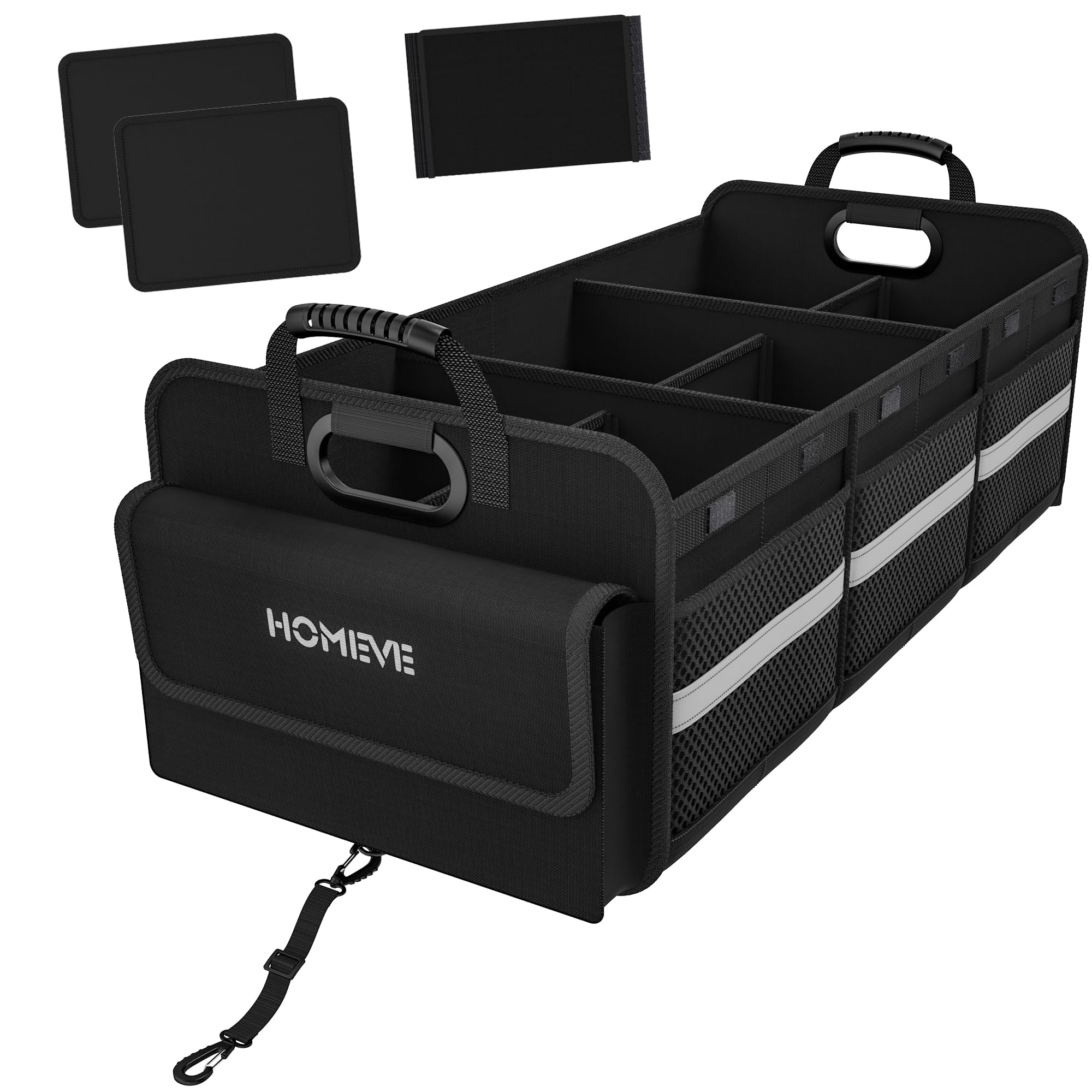 Homeve Trunk Organizer For Car, Collapsible Storage Box, Car Storage Organizer, 6 Compartment, Multi Pockets, Non Slip Strips, 2