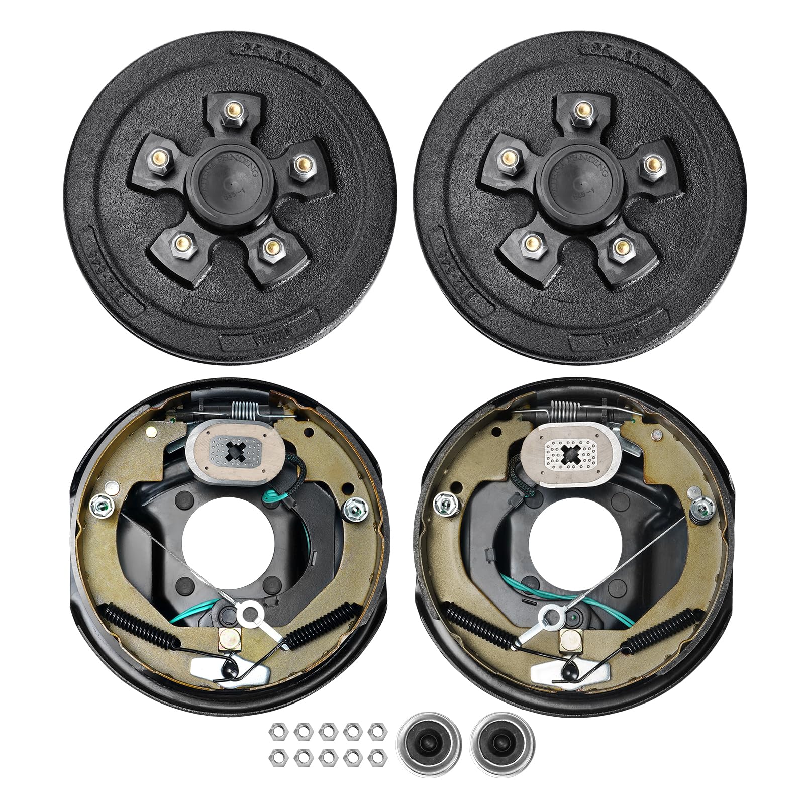 Vevor Trailer Hub Drum Kits 5 On 4.5' B.C. With 10' X 2-1/4' Electric Brakes, Self-Adjusting Trailer Brake Assembly For 3500 Lbs Axle, 4-Hole Mounting, Backing Plates For Brake System Part Replacement