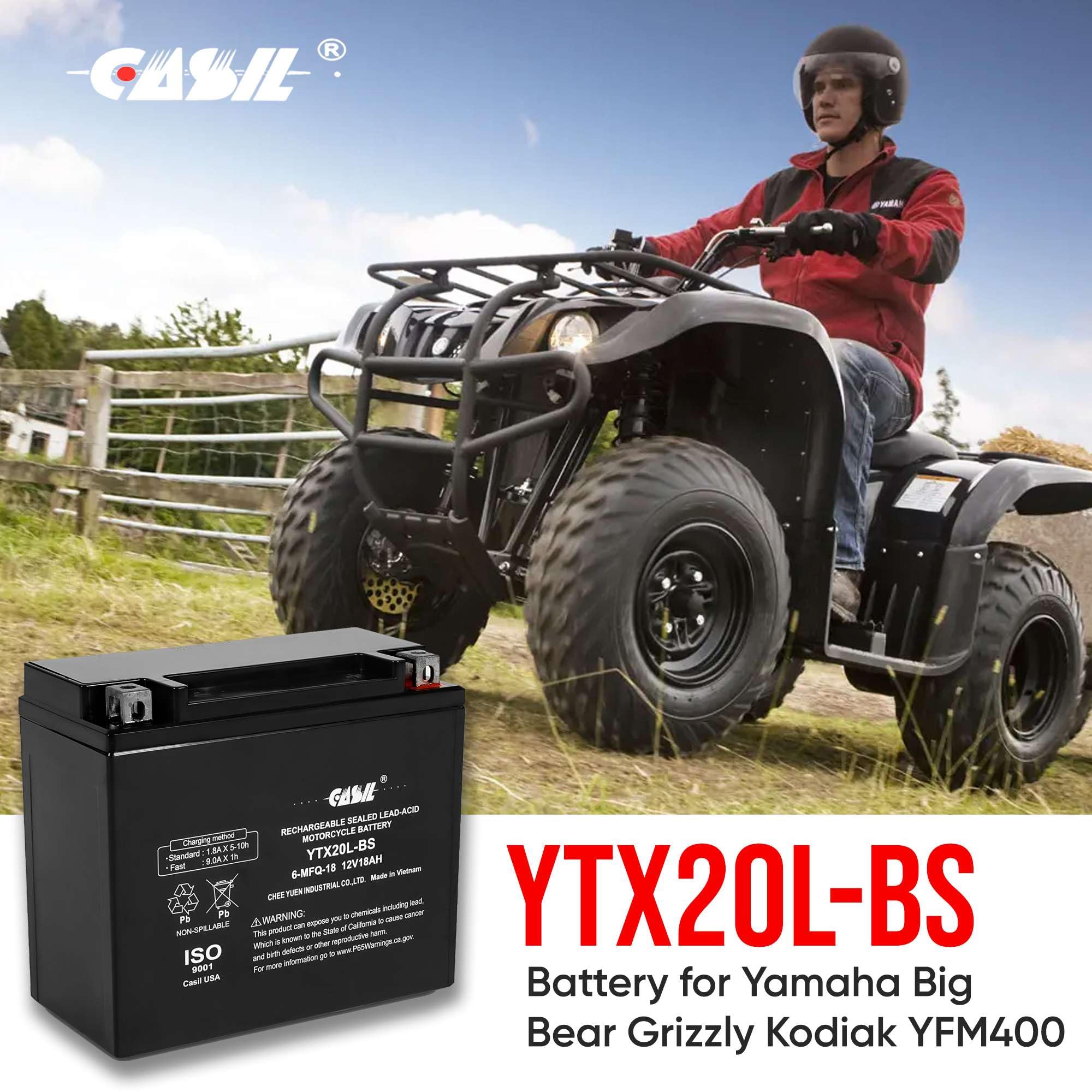 YTX20L-BS Battery High Performance Power Sports- Maintenance Free - Sealed AGM Battery For Motorcycle ATV UTV snowmobile