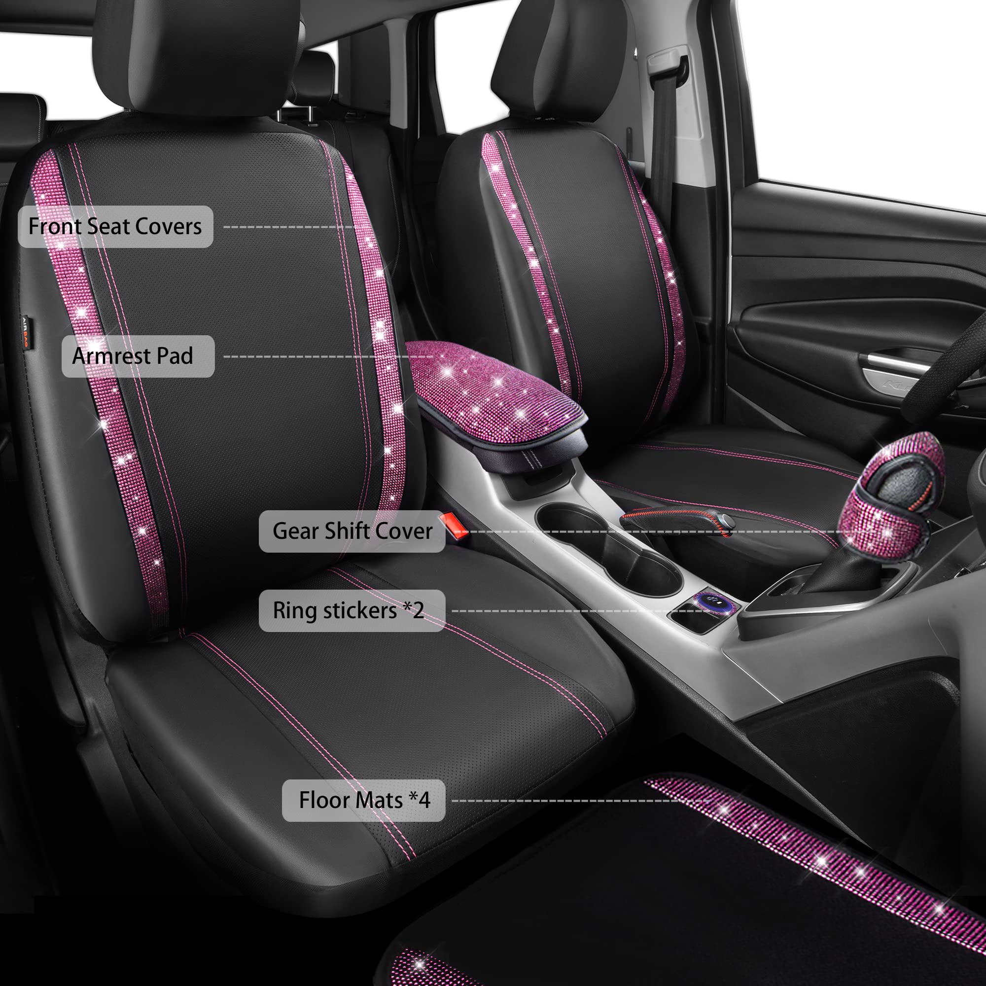 Car Pass Bling Rhinestone Diamonds Car Seat Covers Leather Shining Diamond Car Floor Mats Carpet With Anti-Slip Nibs Bling Car A