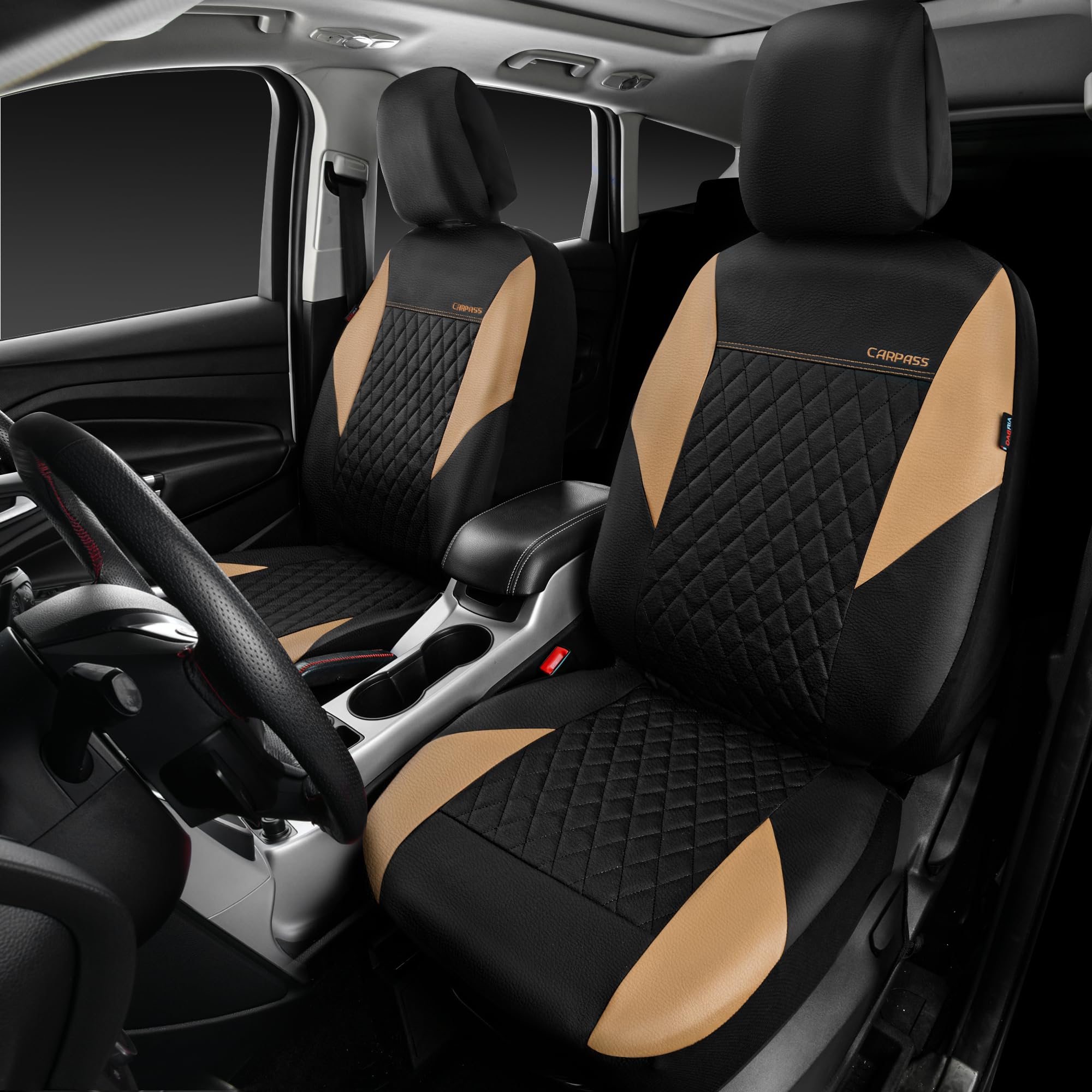 Car Pass Quilting Leather Front Seat Covers, Automotive Waterproof Deluxe Pu Premium Vinyl Luxury Two Front Seats Only Universal