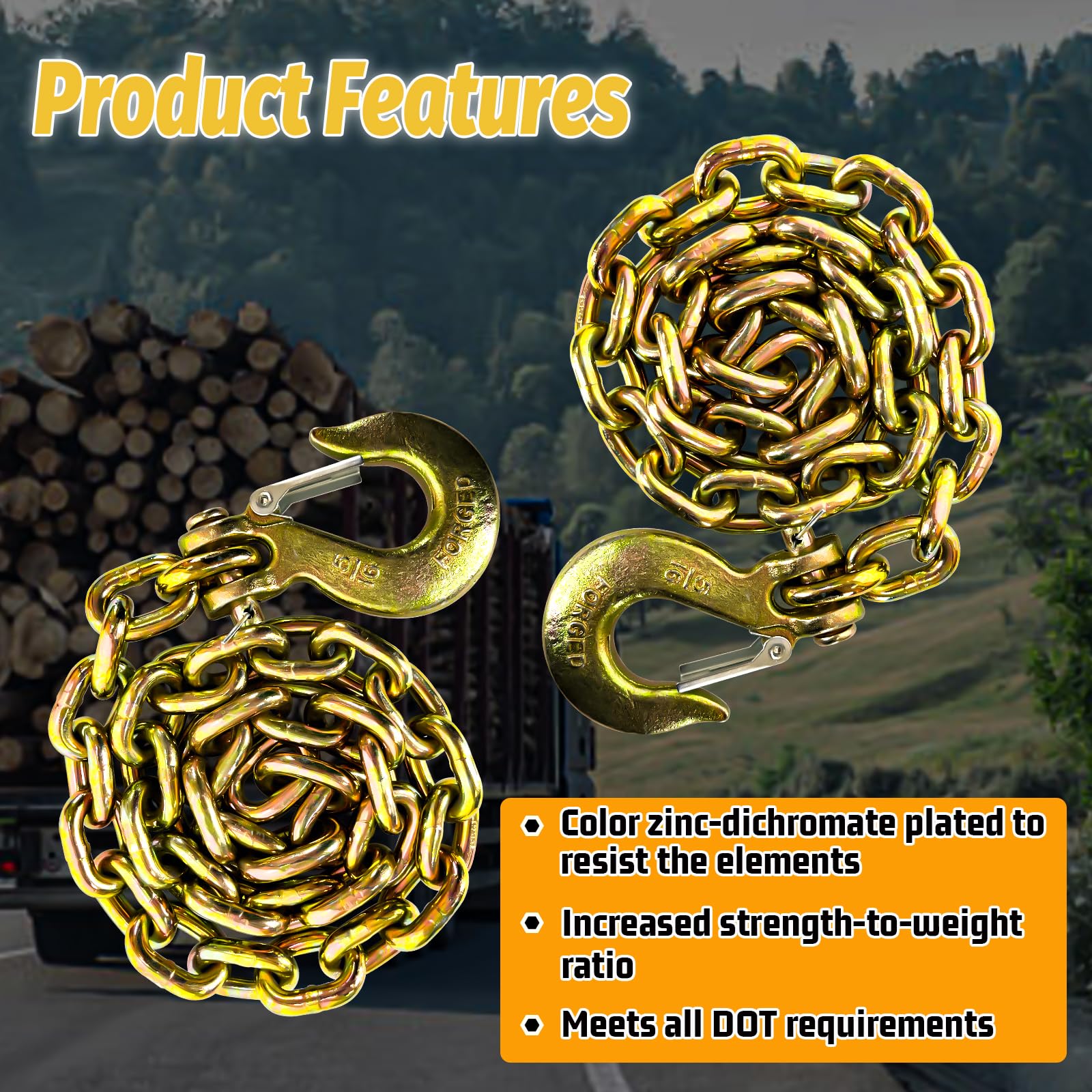 5/16'' Trailer Safety Chains G80 Tow Chains With G70 Clevis Safety Hooks 36'' Length 17000 Lbs Break Strength 4900 Lbs Safety Wo