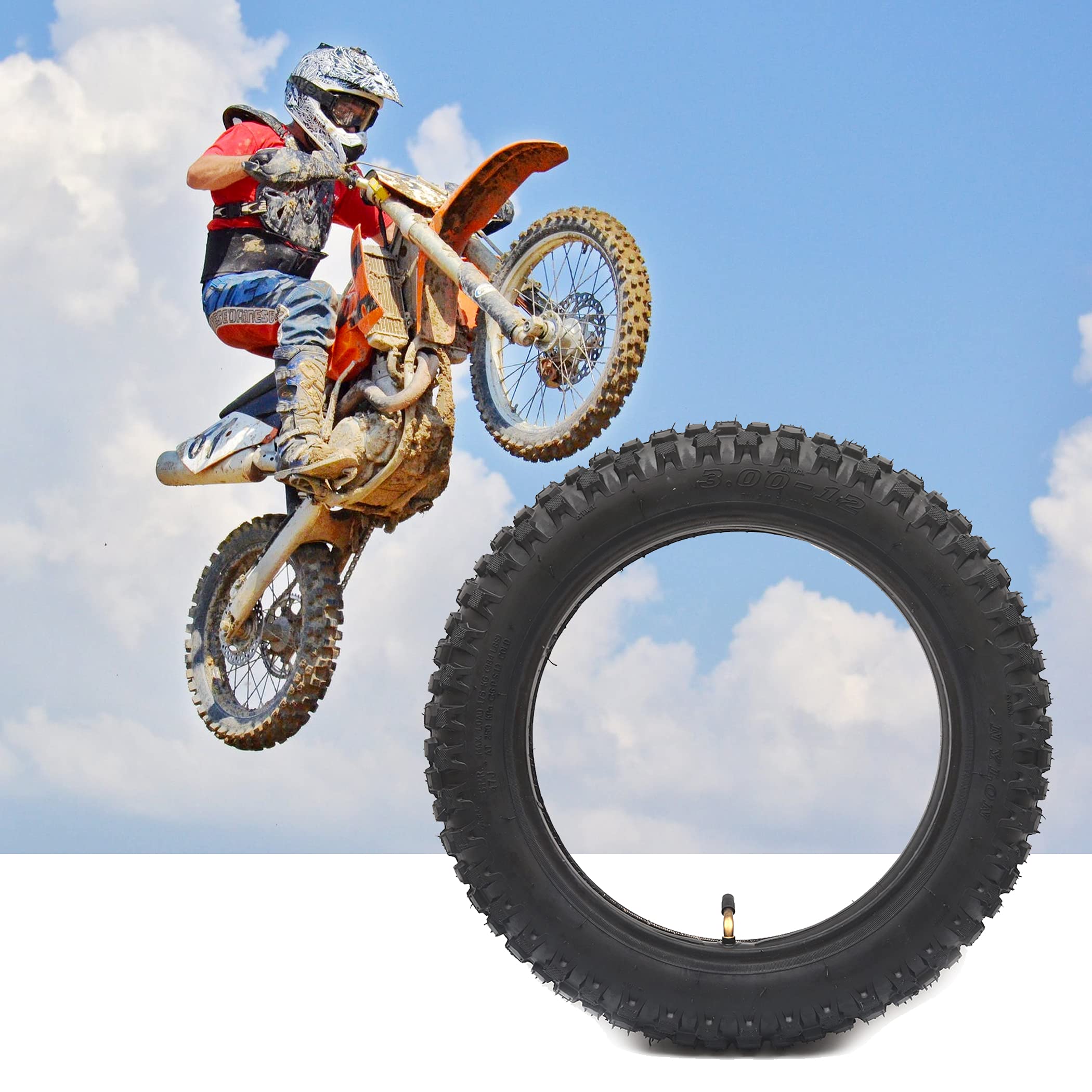 (1 Set) 3.00-12 Dirt Bike Tire And Inner Tube Set - Universal Replacement 80/200-12 Knobby Motocross Bike Tire And Tube For Honda Crf70F/Xr70, Yamaha Ttr 90, And More - With Vulcanized Tr87 Valve Stem