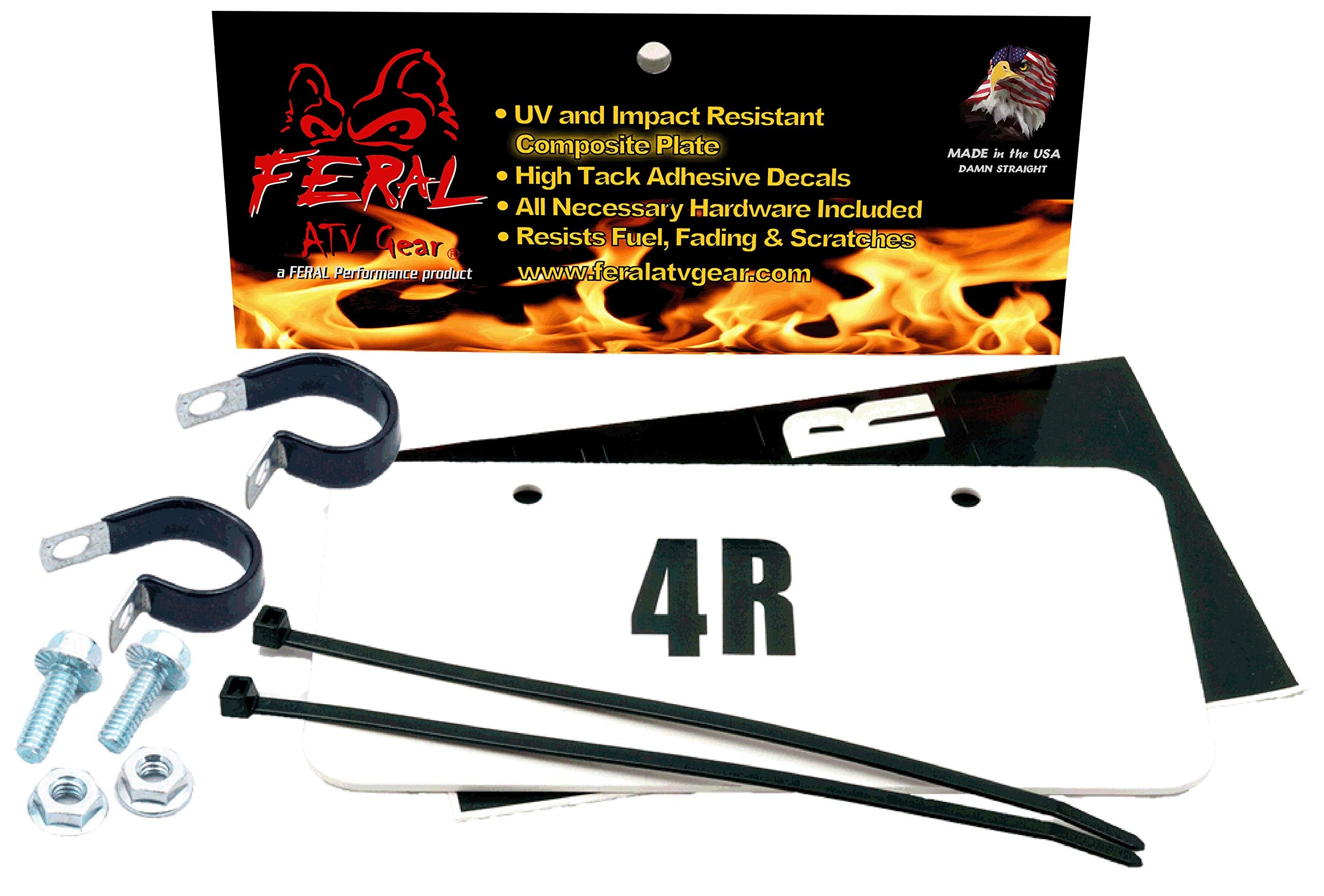 Feral Atv Gear License Plate Kits (White Or Black - Composite Or Aluminum) Letters, Numbers And Hardware Included - Atv/Utv Pers