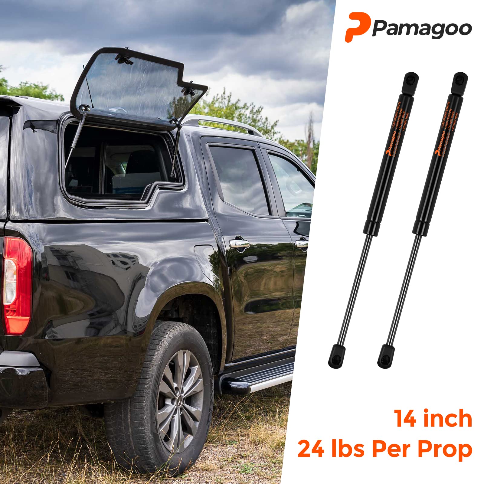 Pamagoo C16-06389 14 Inch Gas Strut 24 Lb 107 N Per Prop, Gas Spring Shock Lift Support For Leer Camper Shell Shock Truck Topper Rear Window Weatherguard Tool Box Cabinet Lid(2 Pack)