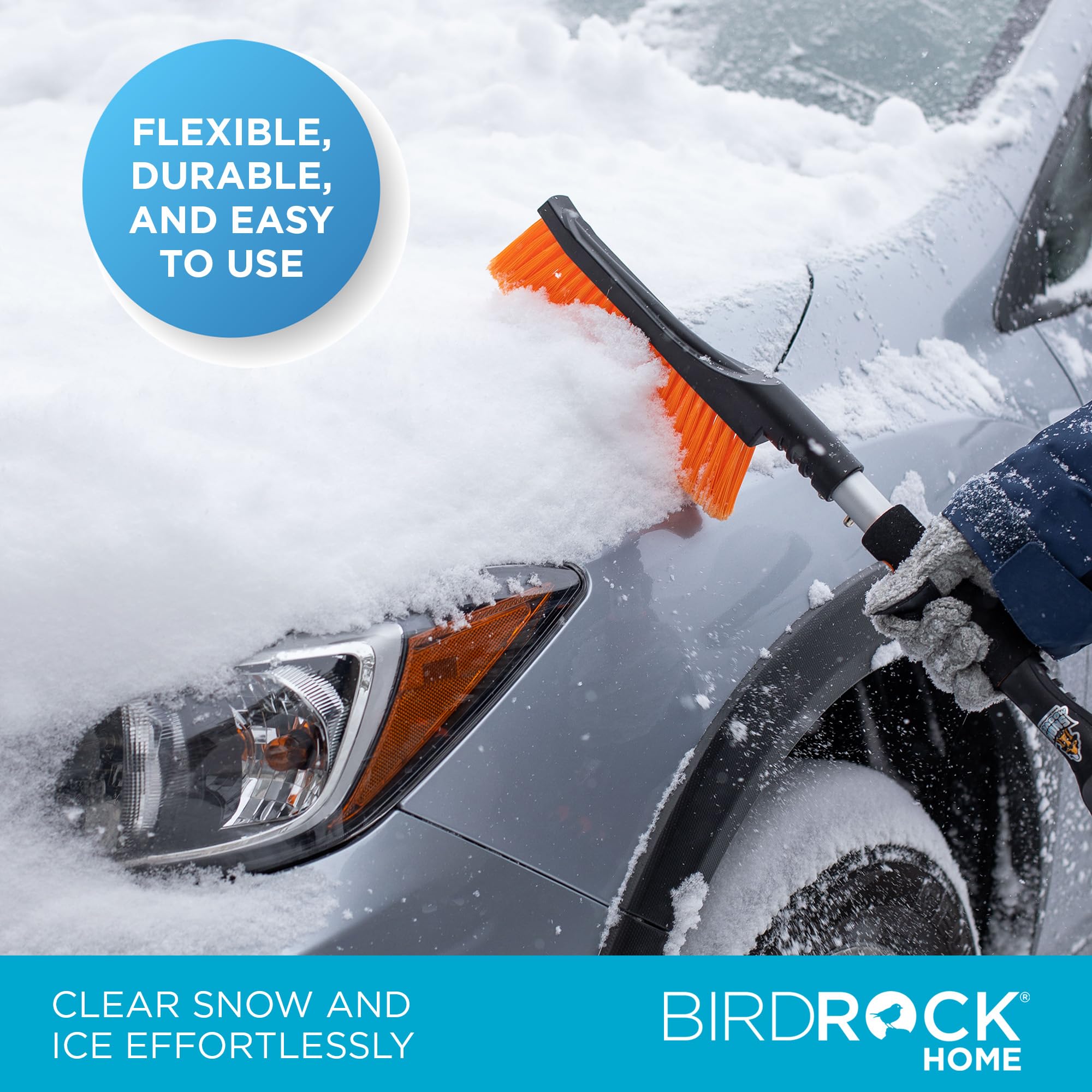 BIRDROCK HOME Snow Brush with Detachable Ice Scraper for Car - Flexible Snow Remover and Windshield Cleaning Tool with Wide Bris