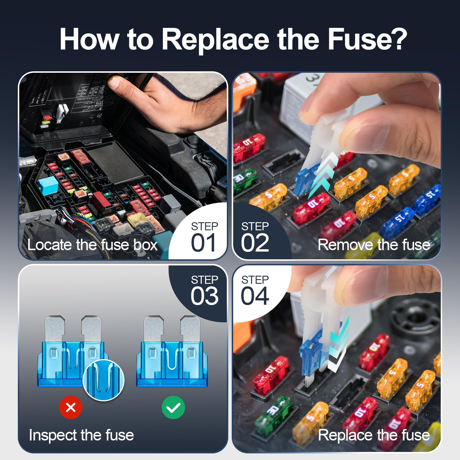 Jorest 25Pcs Standard Car Fuse Kit -Standard Blade Fuses Automotive - Replacement Fuses Assortment Kit For Car/Rv/Truck/Motorcyc