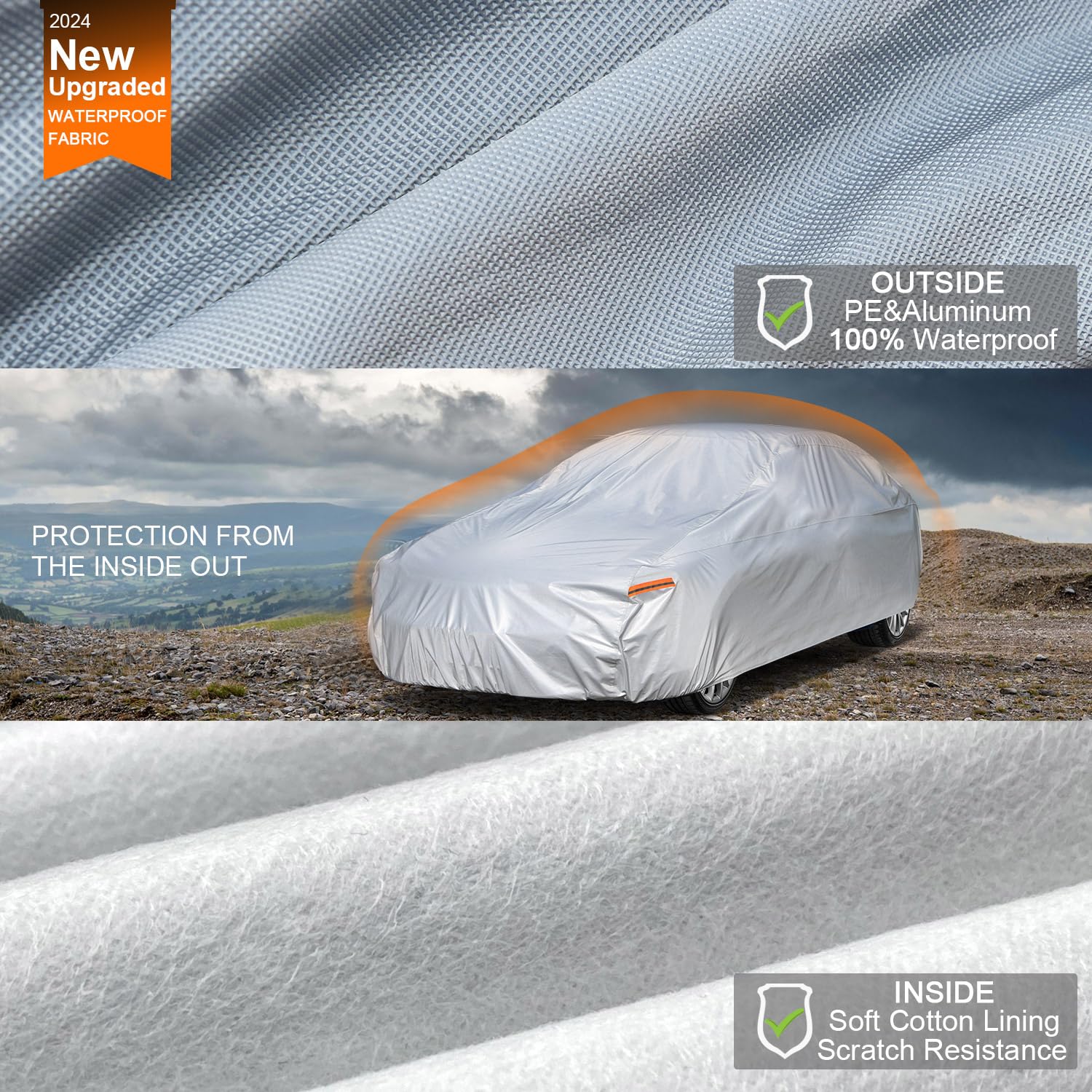Kayme 6 Layers Car Cover Waterproof All Weather For Automobiles, Outdoor Full Cover Sun Uv Snow Protection, Universal Fit For Fo